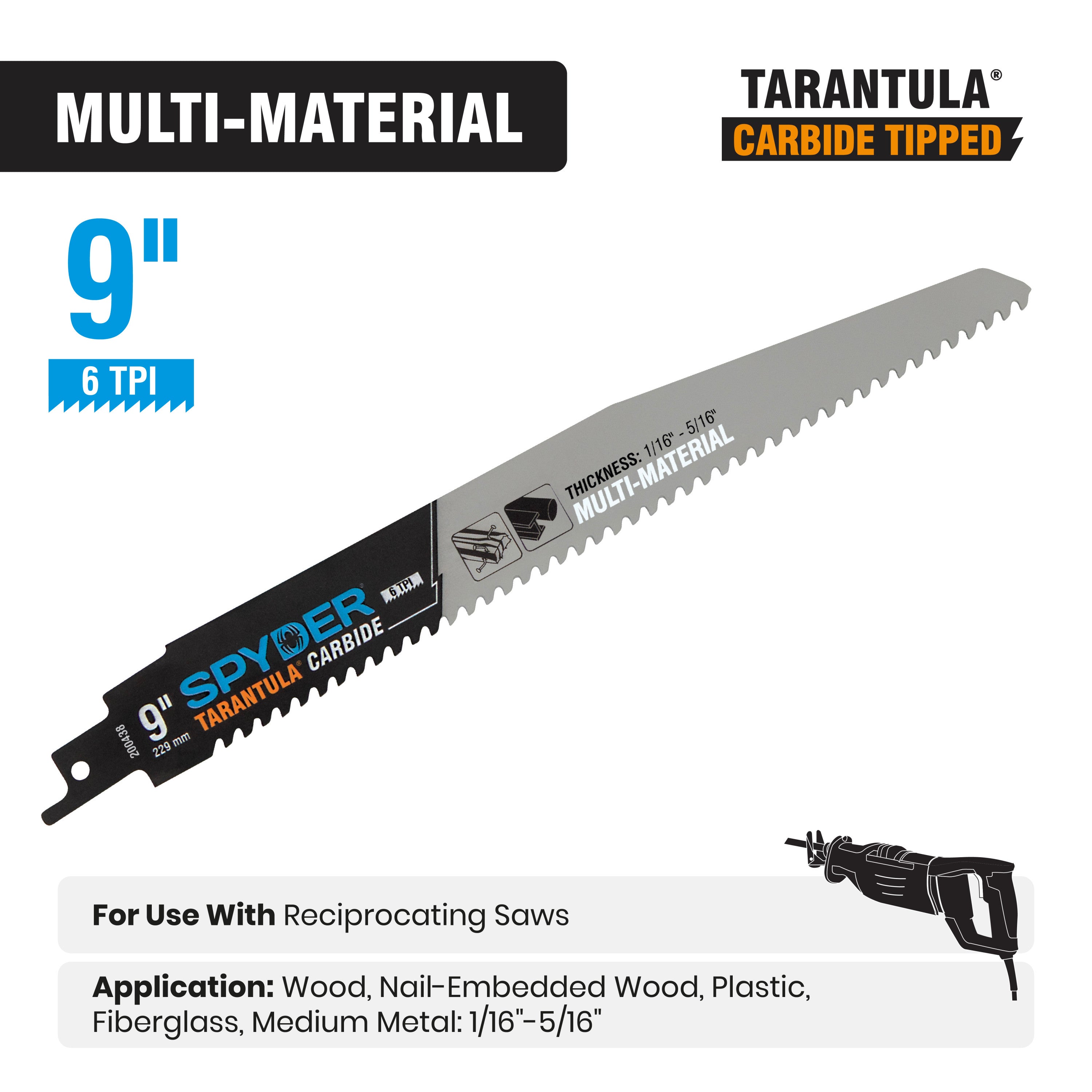 9" 6 TPI Carbide Toothed Reciprocating Saw Blade Tarantula®