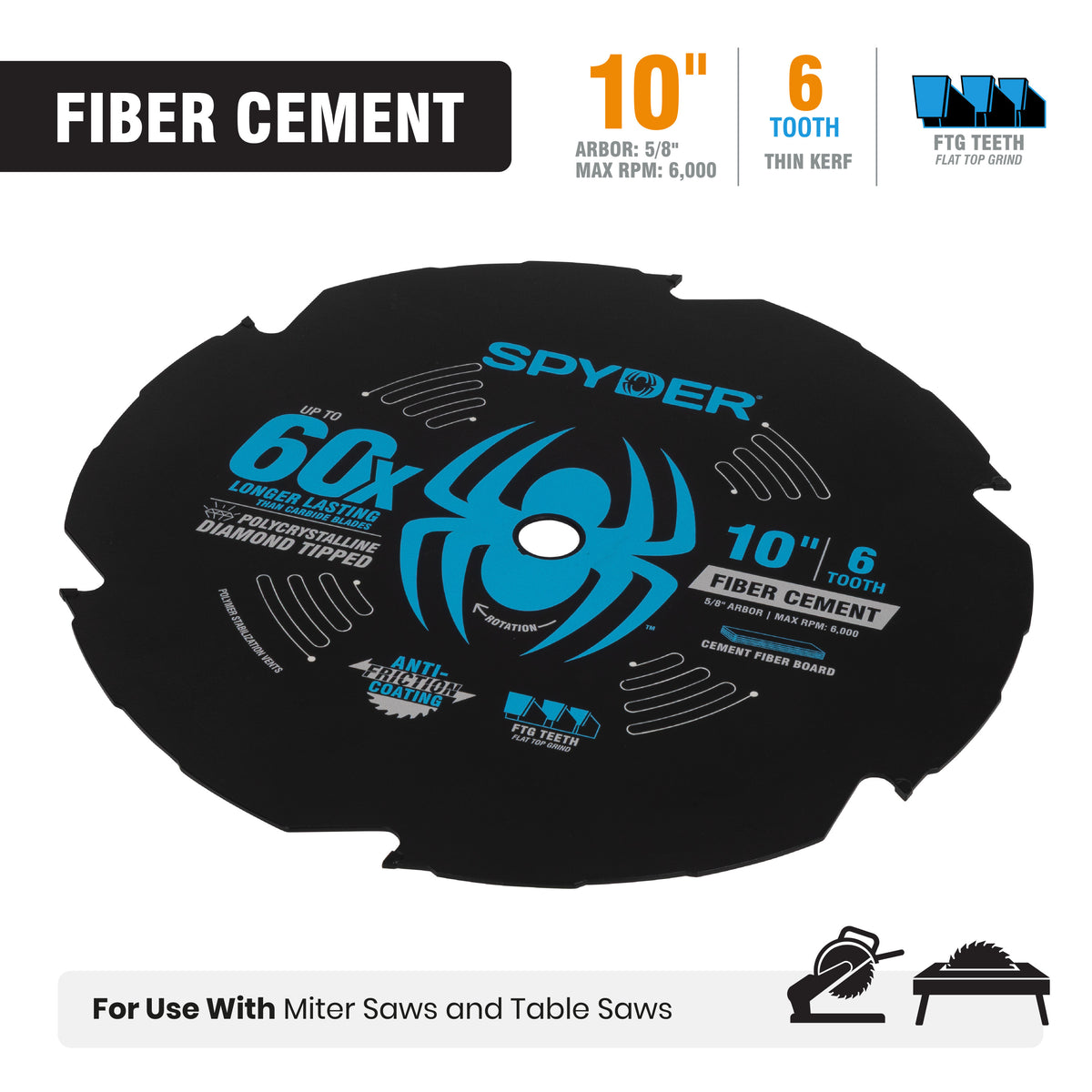 10" 6-Tooth Diamond-Tipped Saw Blade for Fiber Cement