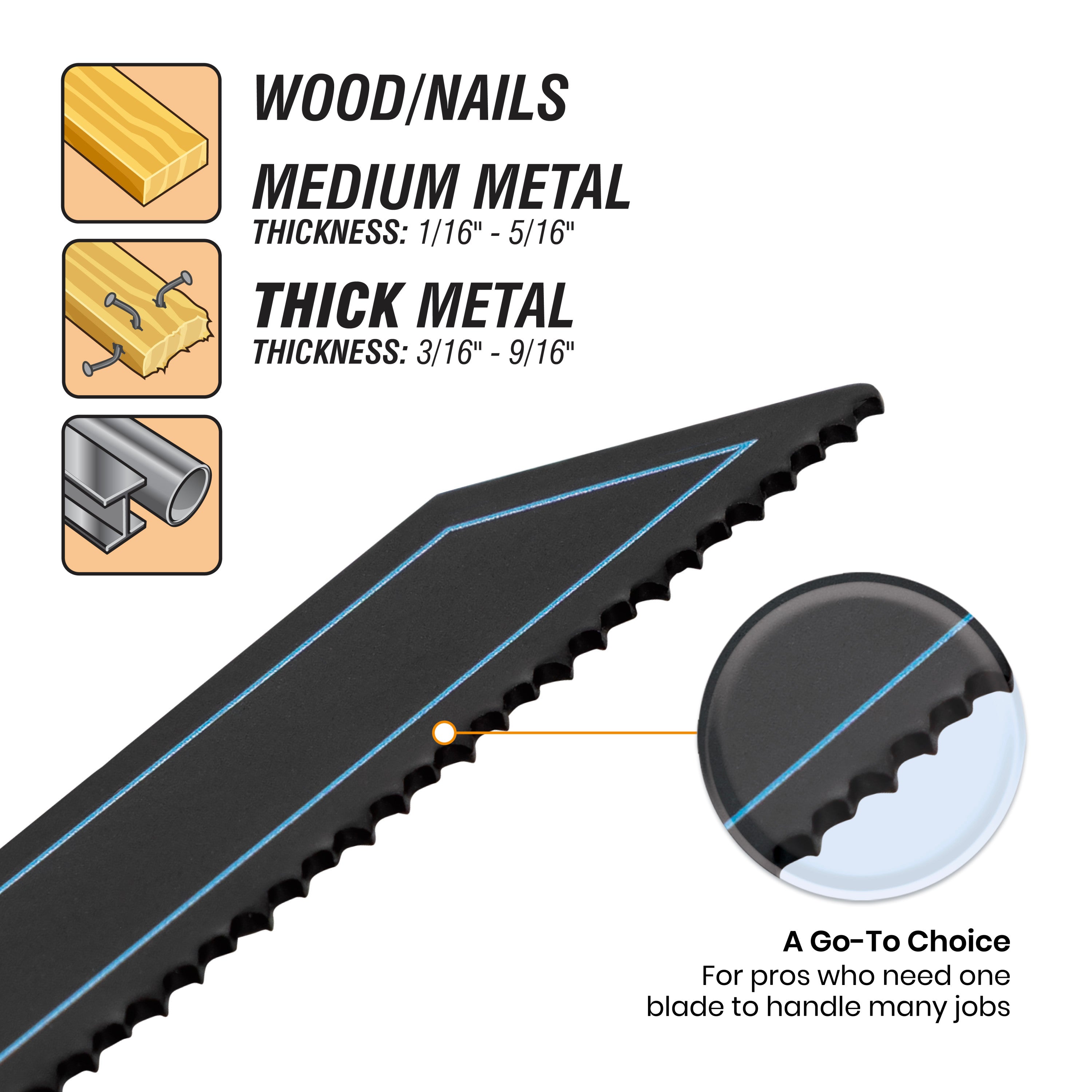 9" 10 TPI Metal Cutting Bi-Metal Reciprocating Saw Blade Black Series™