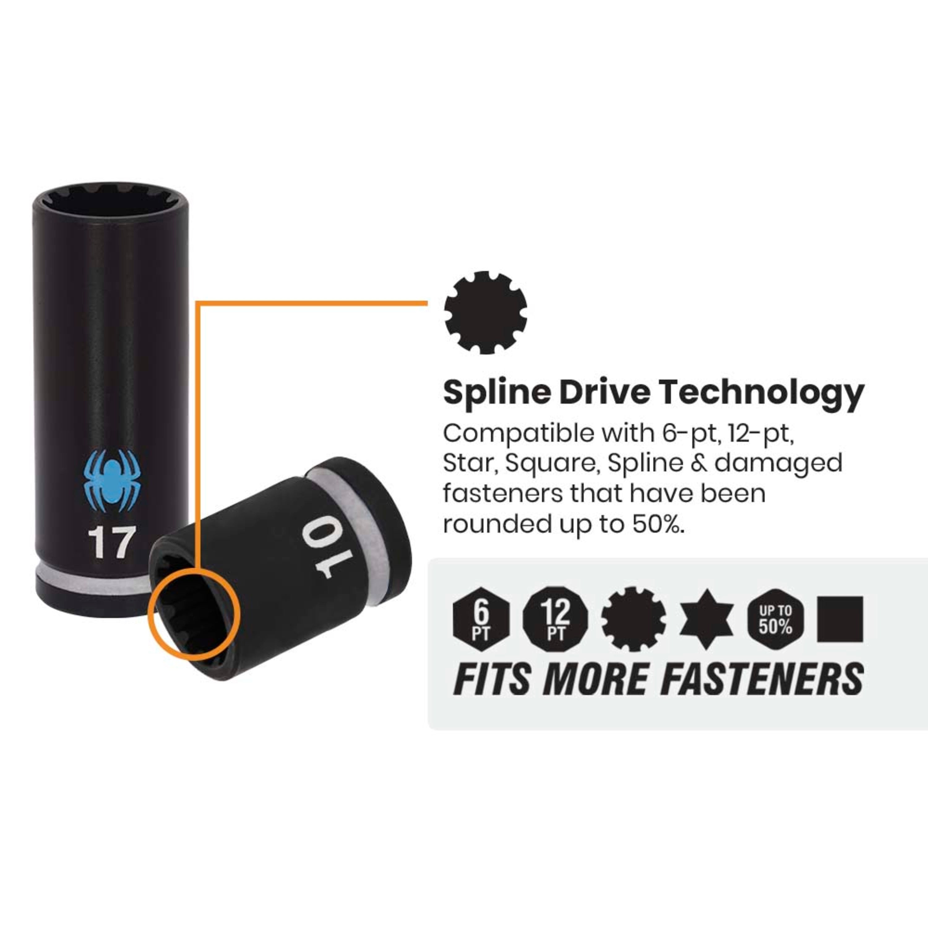 10-Piece 1/2" Drive Metric Deep Impact Socket Set with Adapter