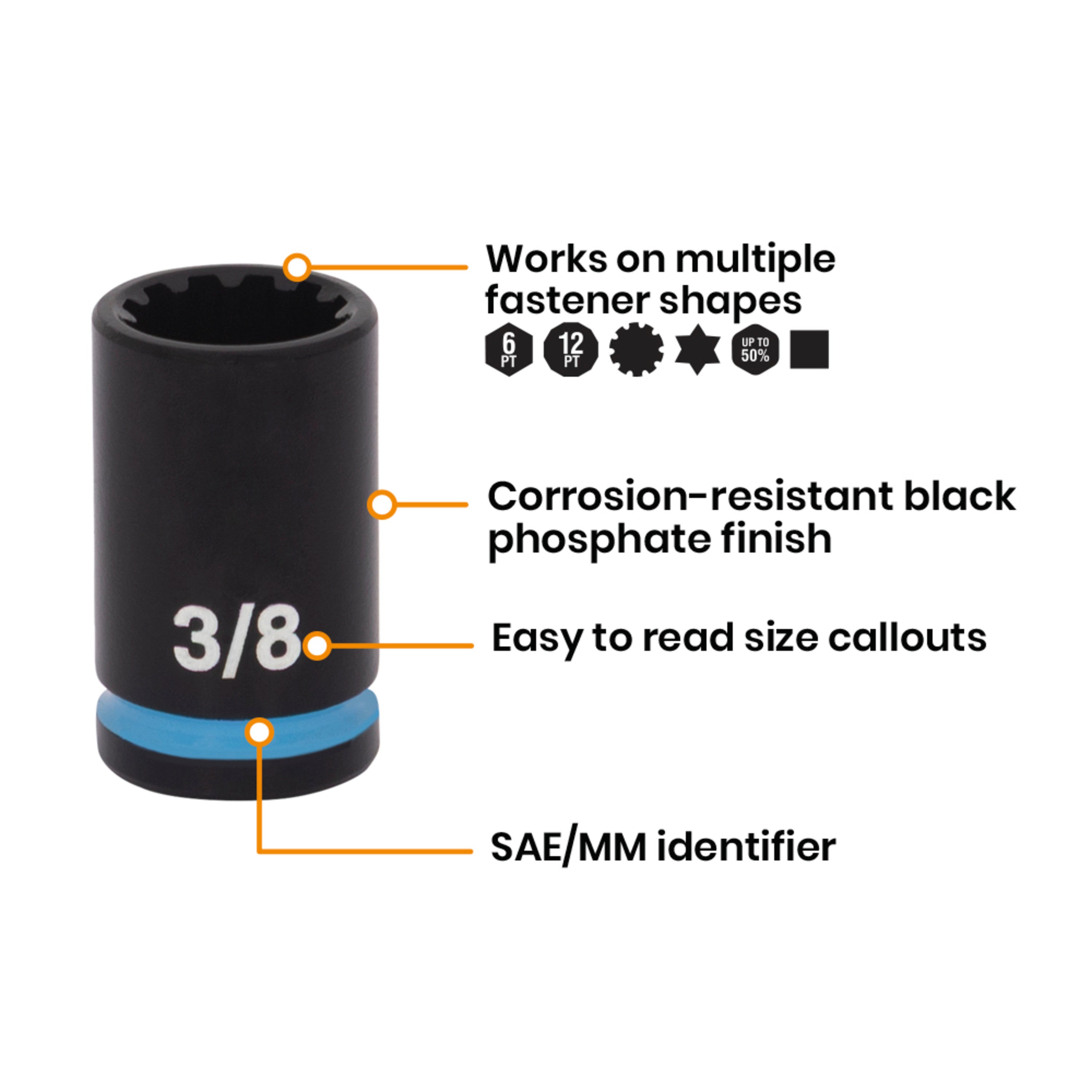 10-Piece 3/8" Drive SAE Impact Socket Set with Adapter