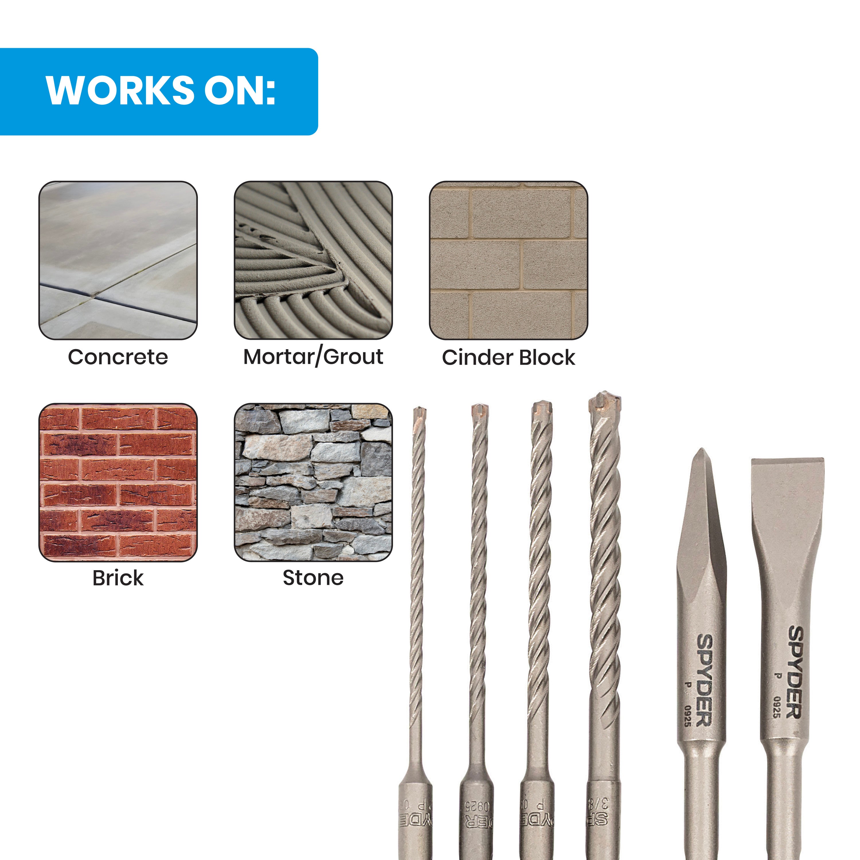 6-Piece SDS-Plus Tradesman’s Drill Bit & Chisel Bit Set for Masonry & Concrete