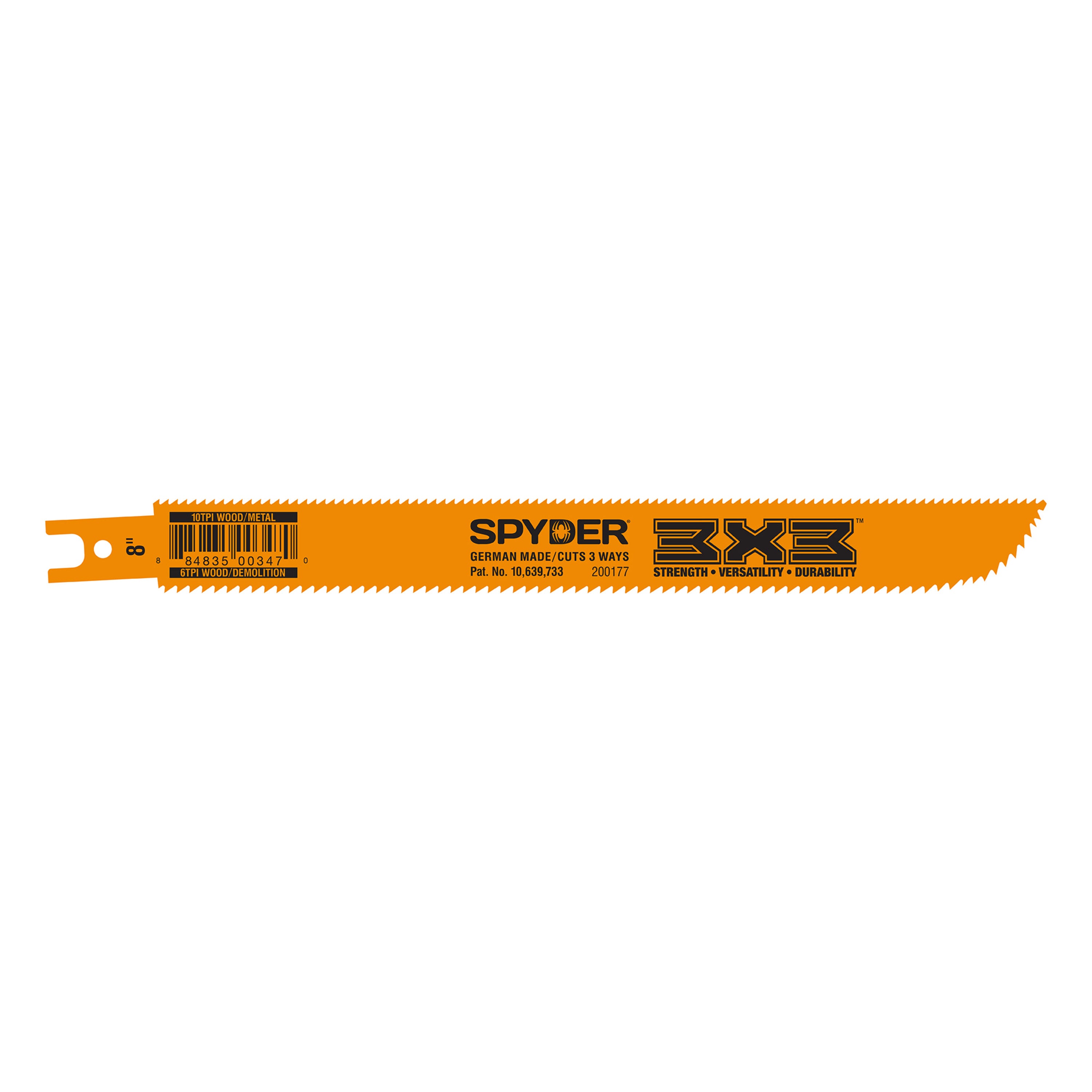 8" Wood/Metal Cutting 6/10 TPI Double-Edged Bi-Metal Reciprocating Saw Blade 3X3®