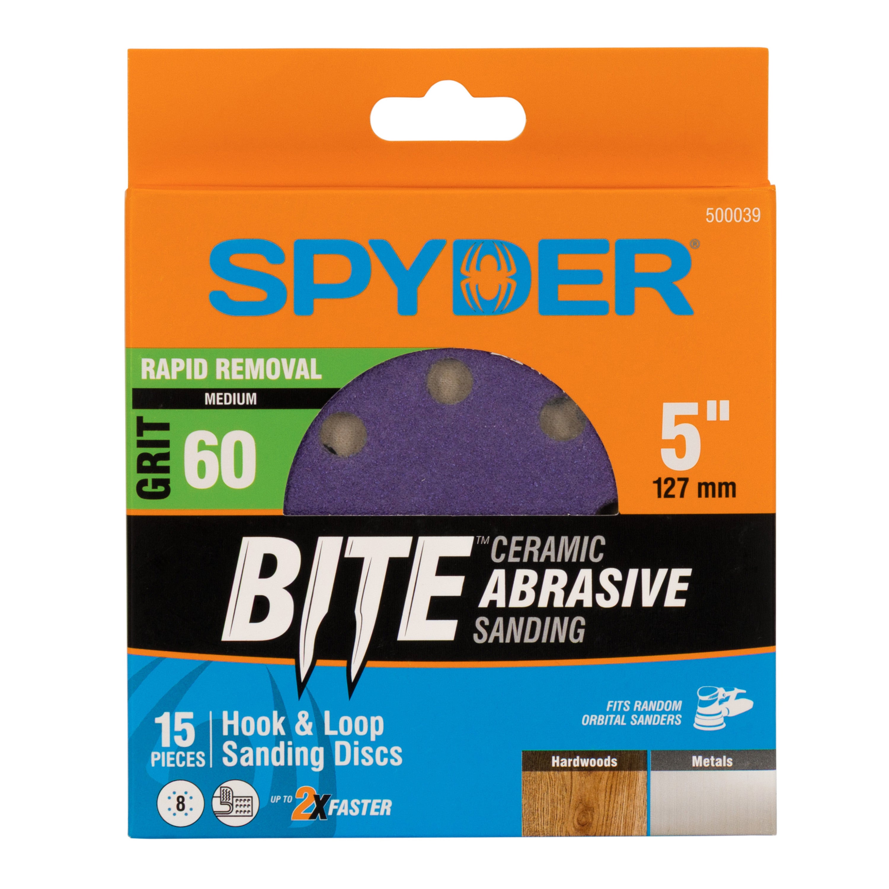5" x 8-Hole 60 Grit Ceramic with Stearate Sanding Discs (15-Pack) Bite