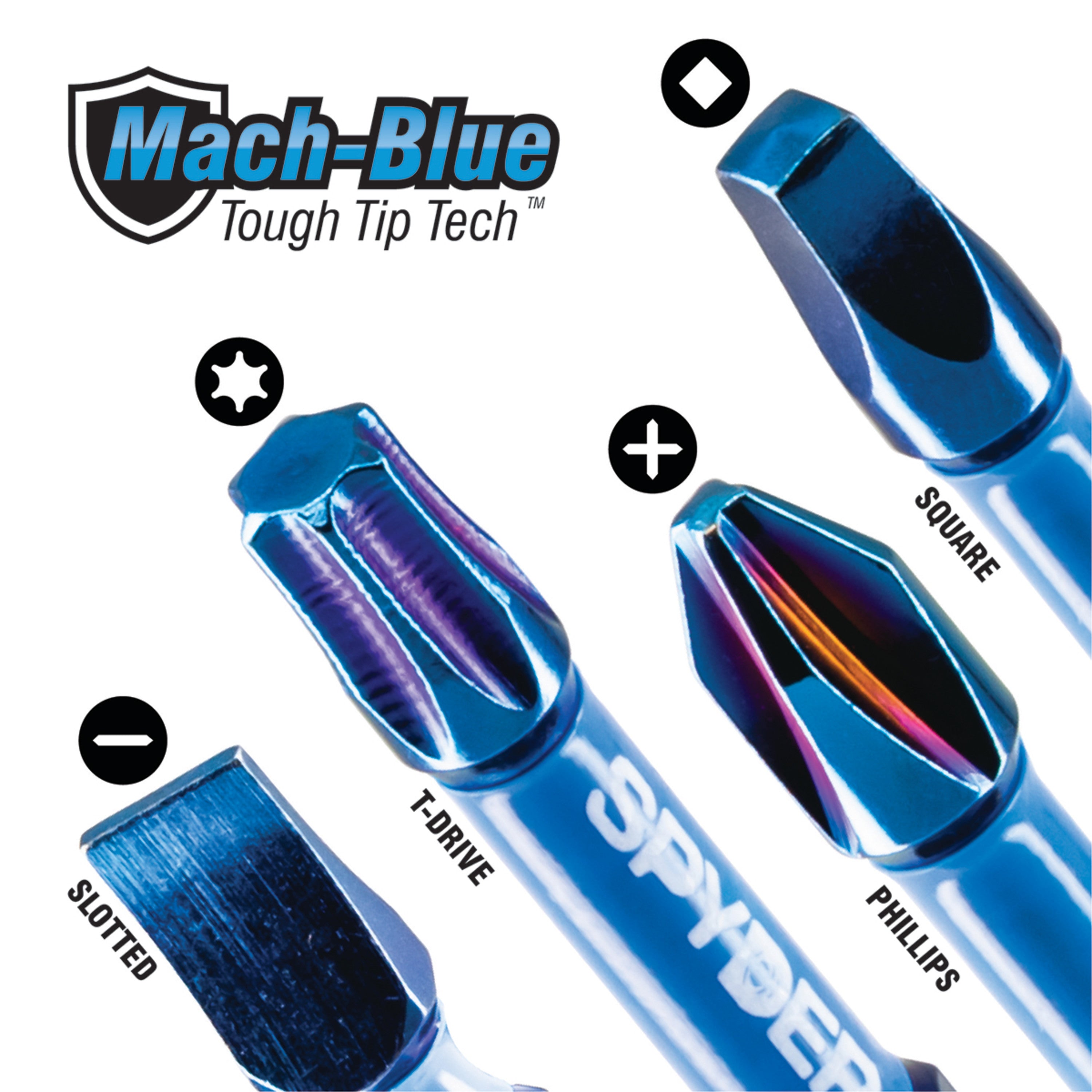8-Piece 1" Impact Driver Bit Kit (PH1, PH2, SQ1, SQ2, T20, T25x2 & 3" Bit Holder) Mach-Blue™