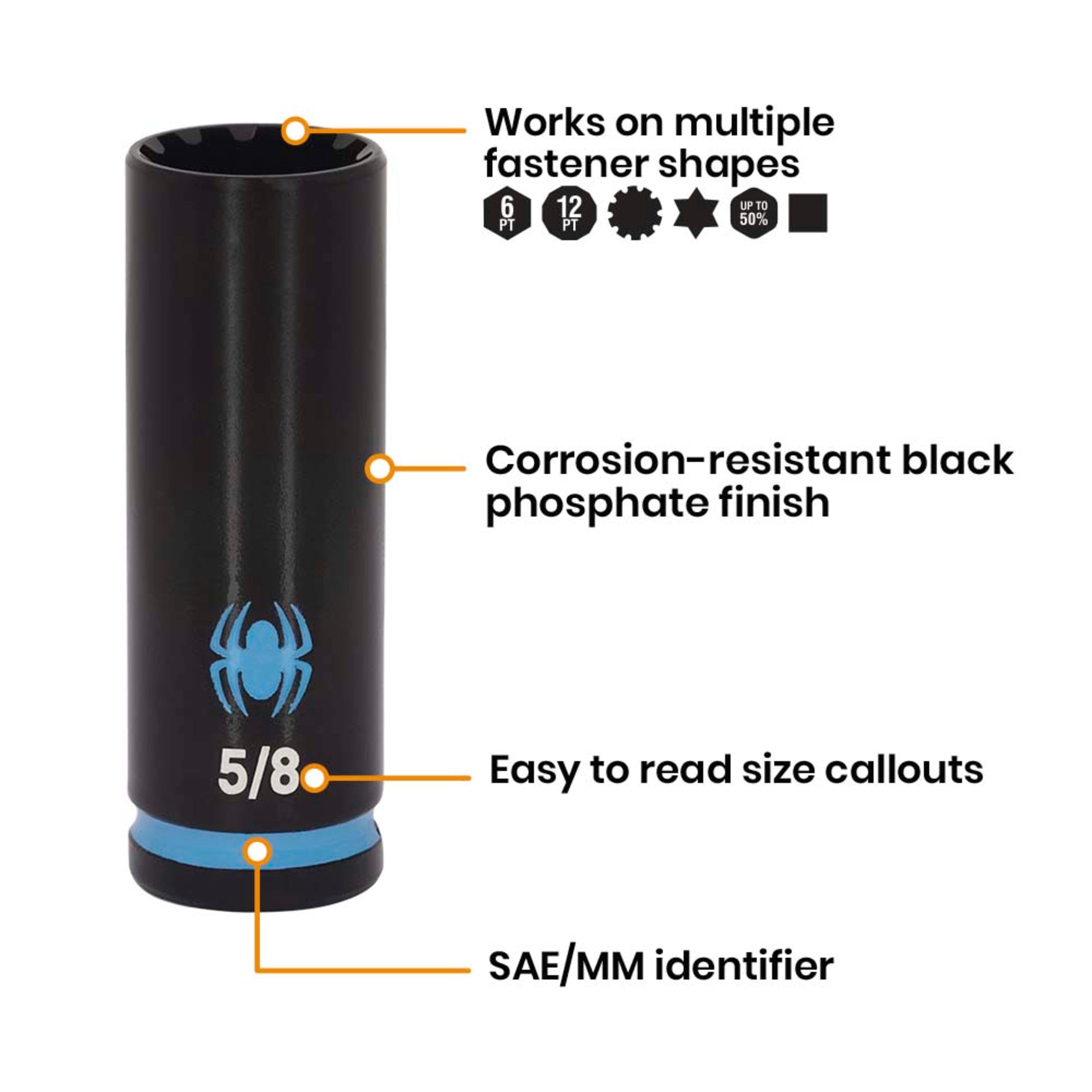 10-Piece 1/2" Drive SAE Deep Impact Socket Set with Adapter