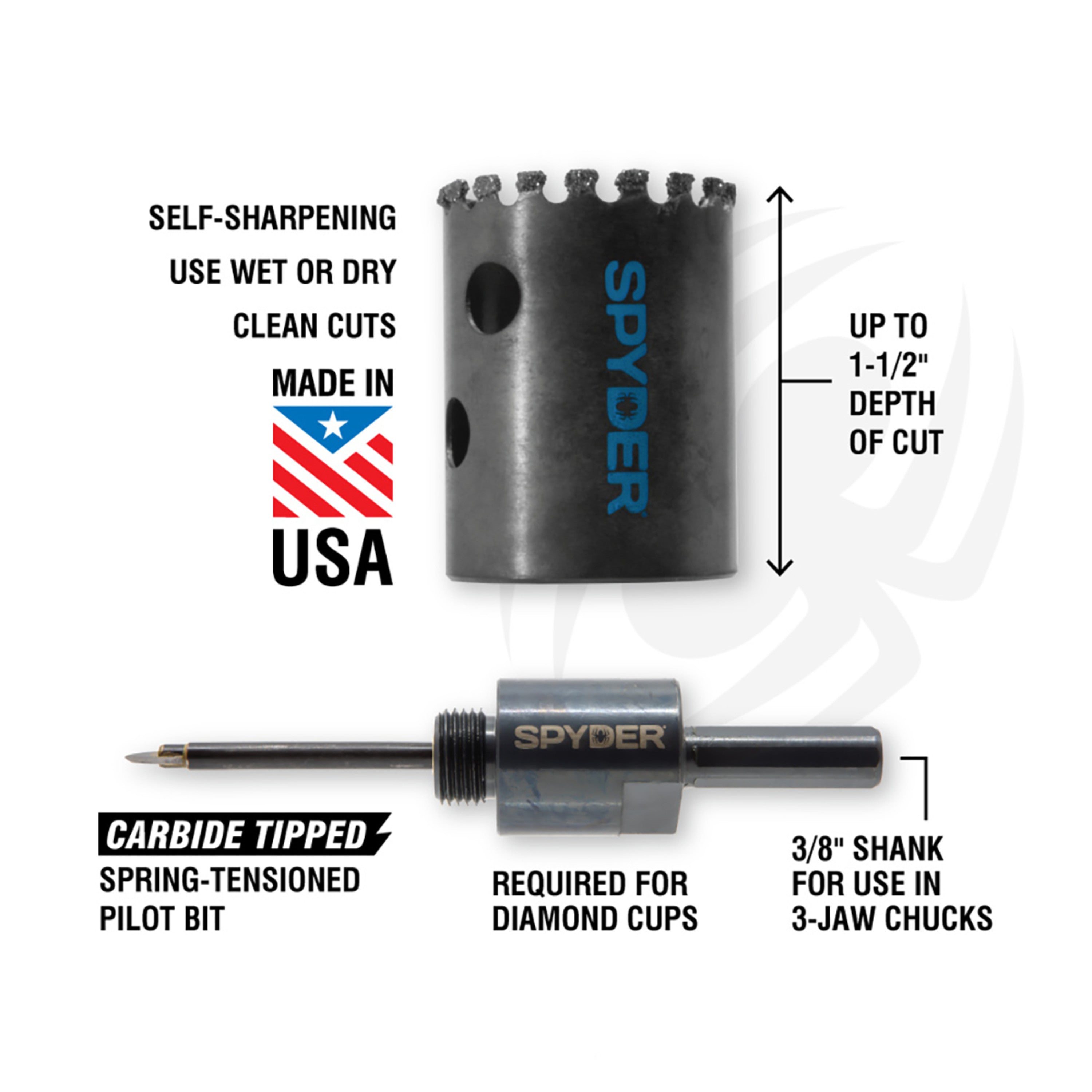 1-1/2" Diamond Edge Non-Arbored Hole Saw