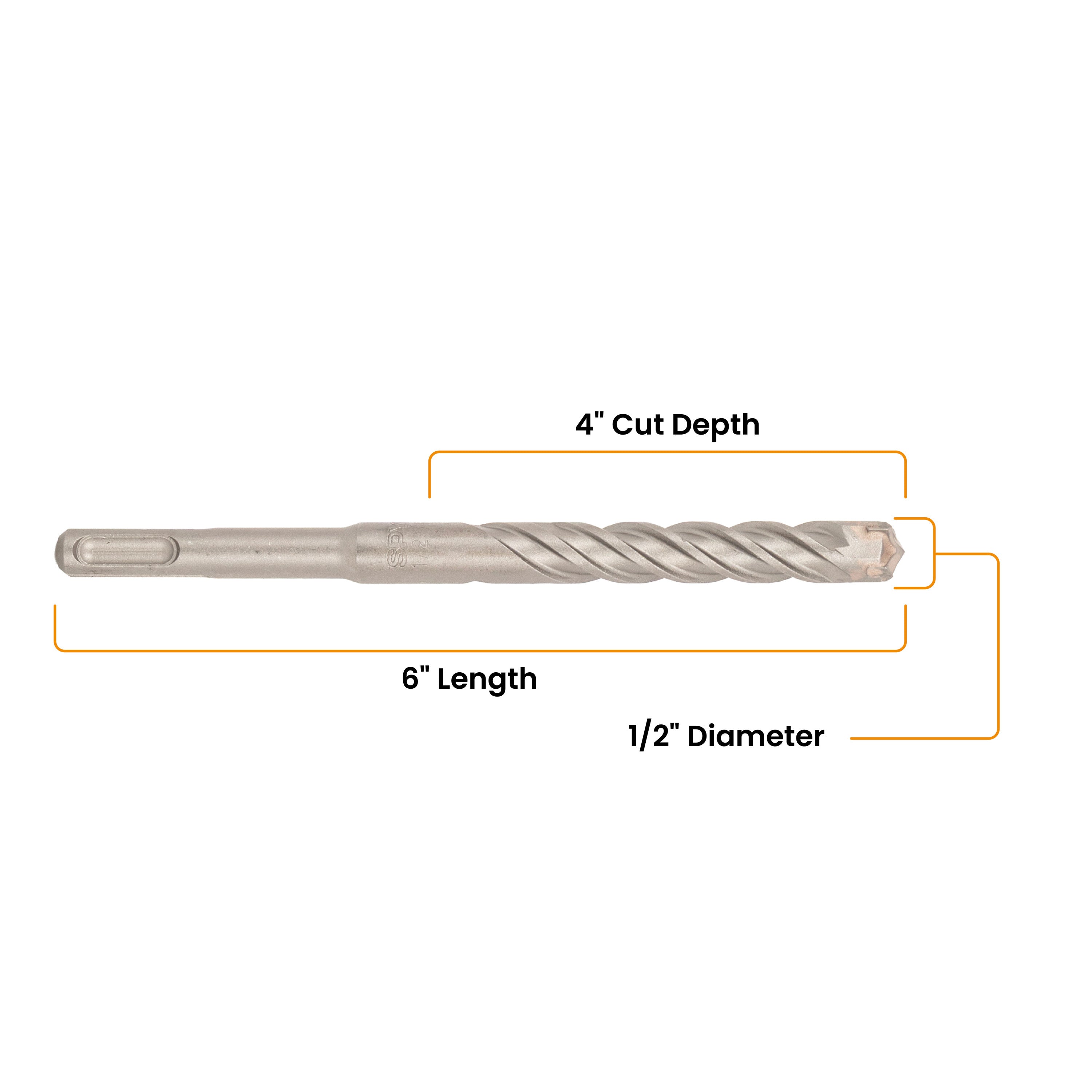 1/2" x 6" SDS-Plus 4-Cutter Carbide-Tipped Rotary Hammer Drill Bit