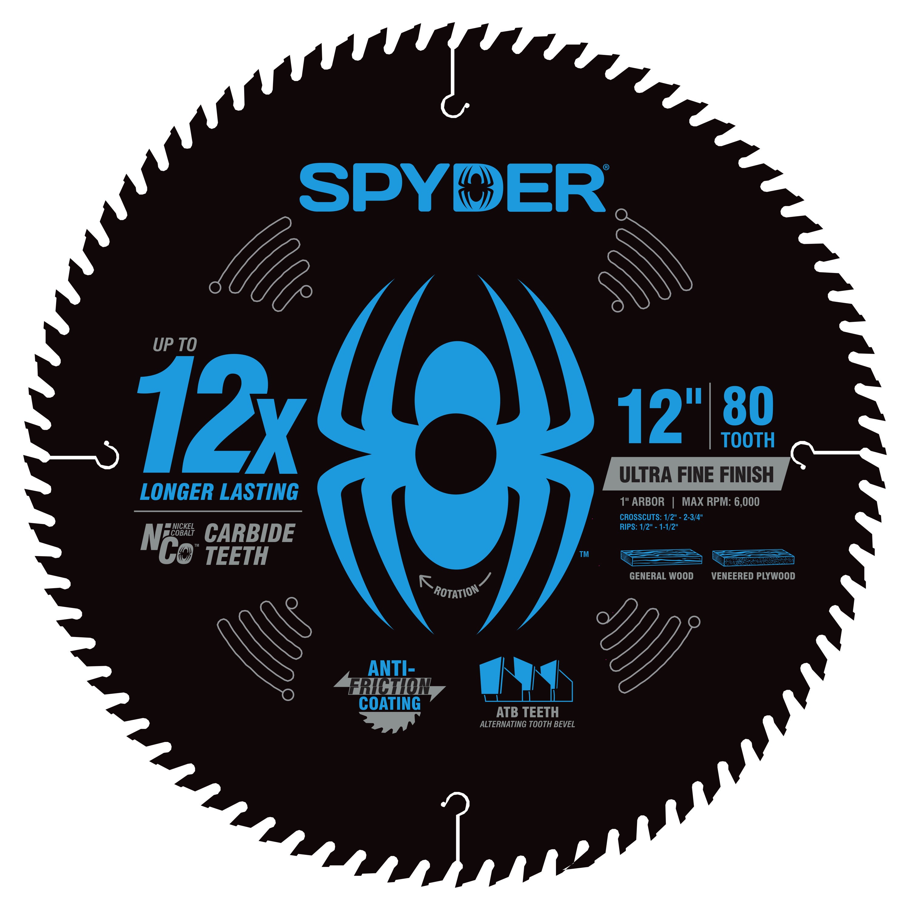 Hoja de sierra circular fina Tarantula™ de 12" y 80 dientes TCT