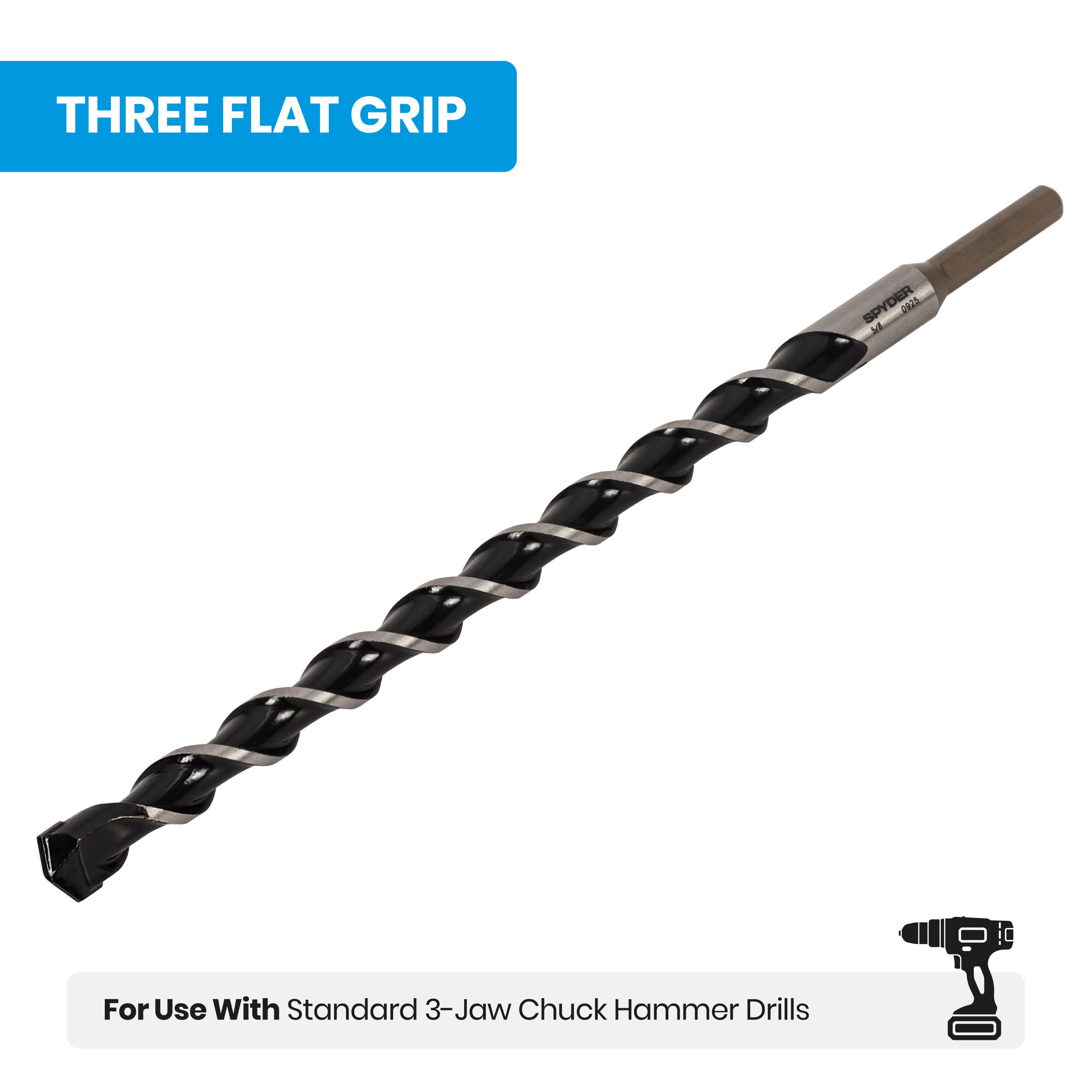 5/8" x 12" Three-Flat Grip Shank Rotary Hammer Drill Bit