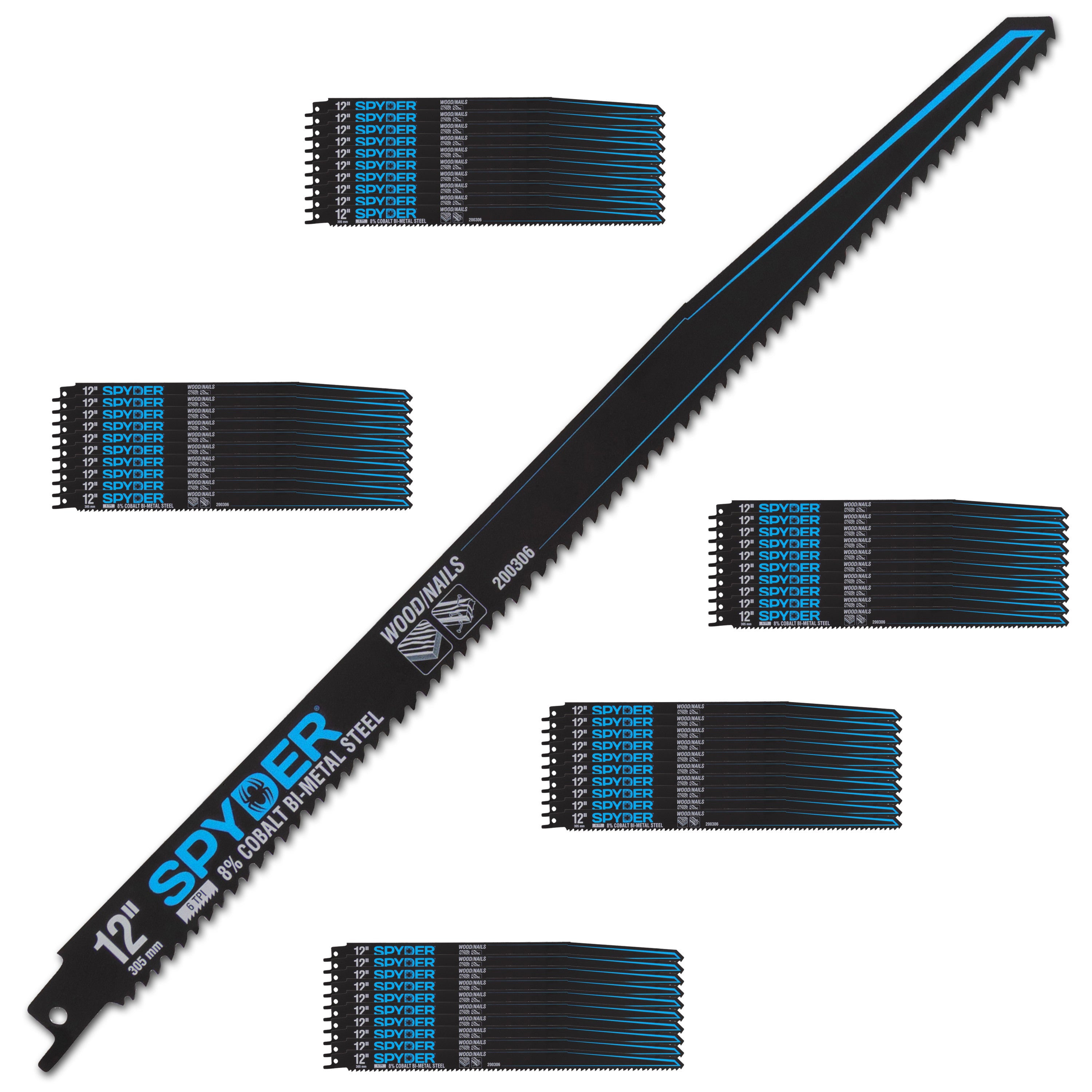 12" 6 TPI Metal-Wood Cutting Bi-Metal Reciprocating Saw Blades (50-Pack) Black Series™