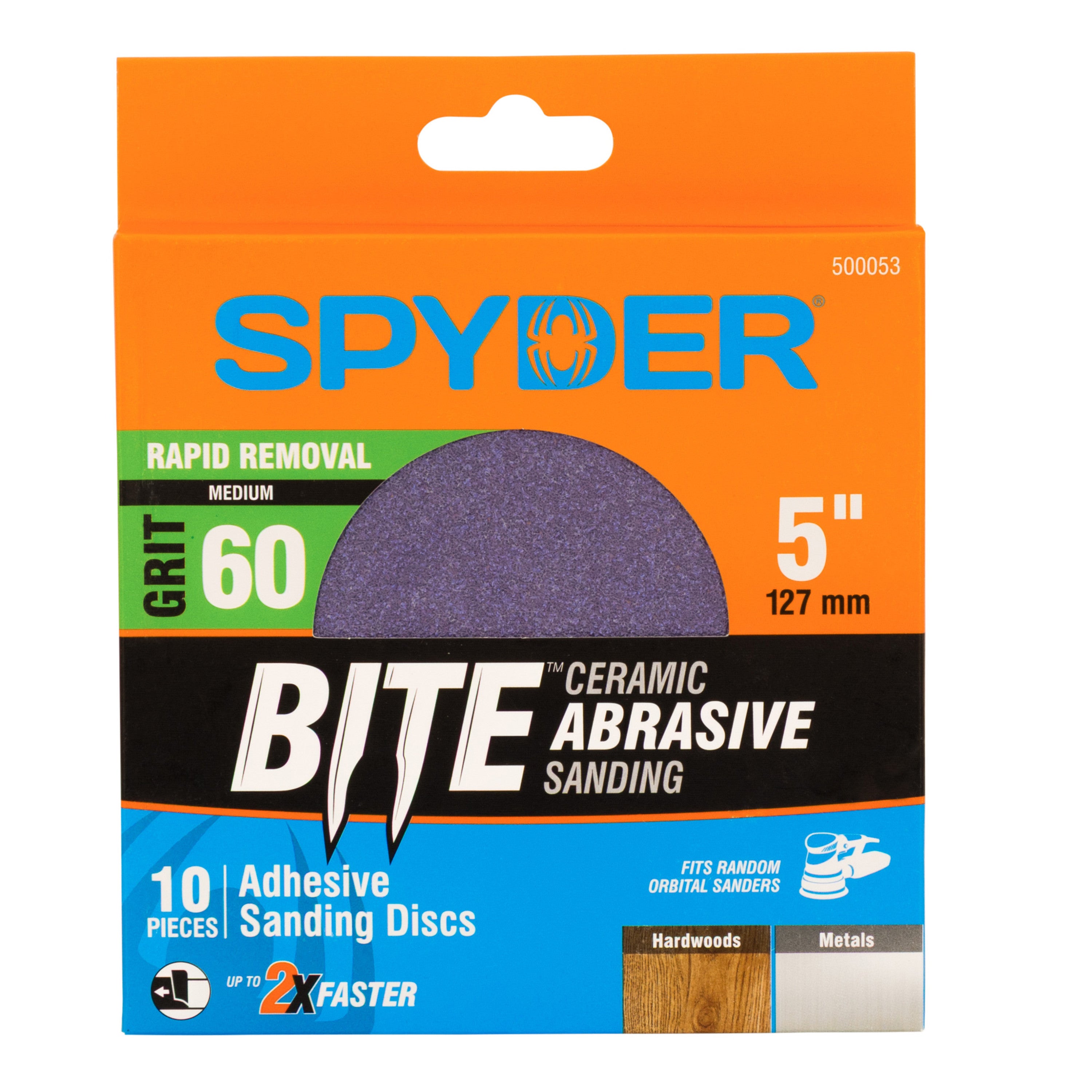 5" x No Hole 60 Grit Ceramic Pressure Sensitive Adhesive with Stearate Sanding Discs (10-Pack) Bite