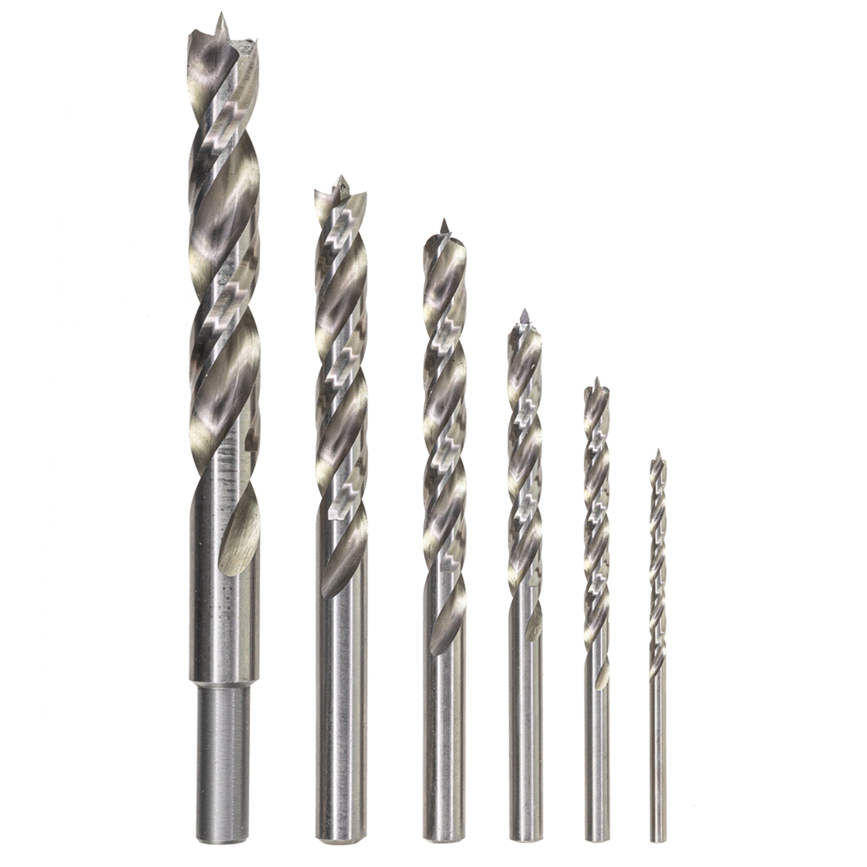 6-Piece Assorted Brad Point High Speed Steel Twist Drill Bit Set (1/8, 3/16, 1/4, 5/16, 3/8, 1/2")