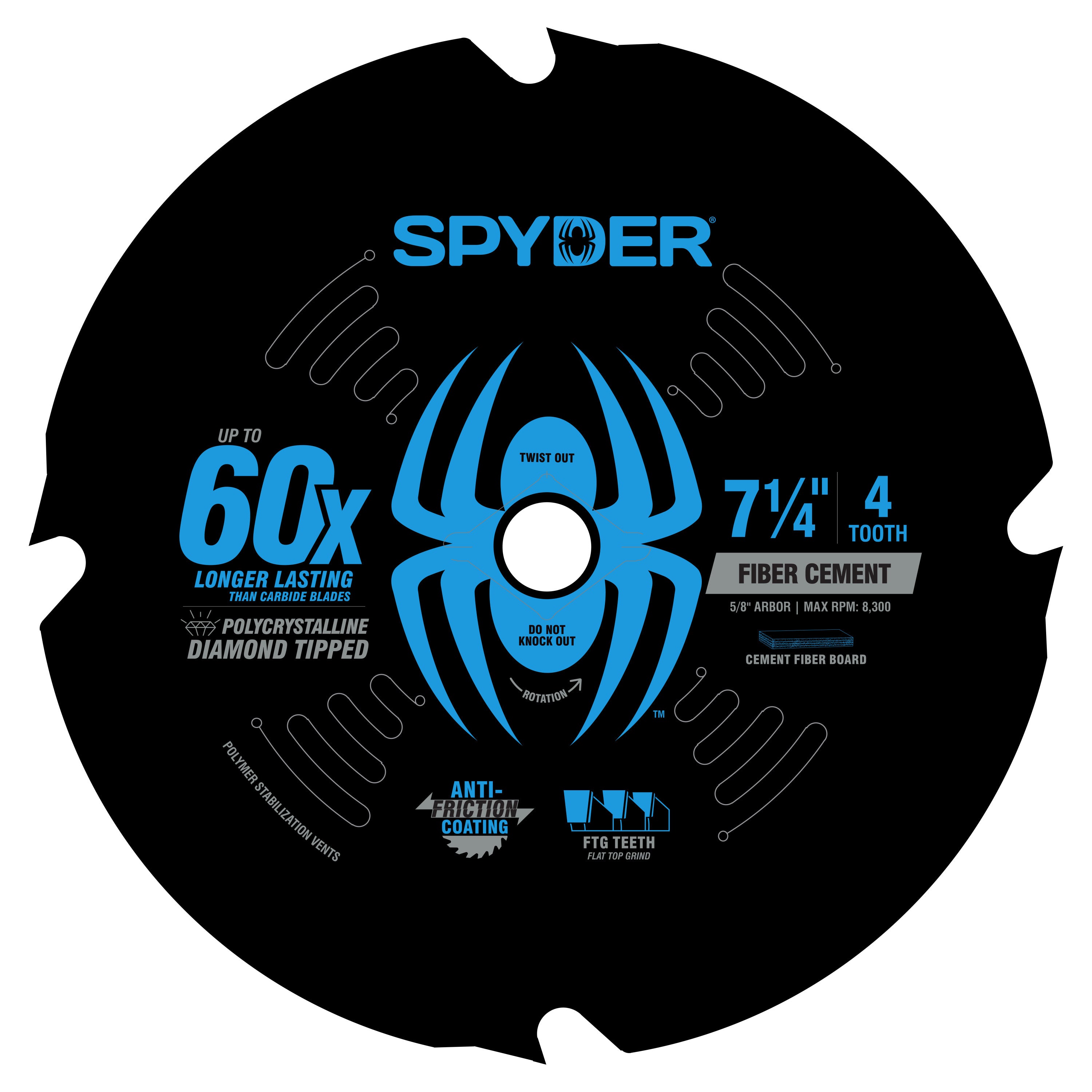 7-1/4" 4-Tooth Diamond-Tipped Saw Blade For Fiber Cement