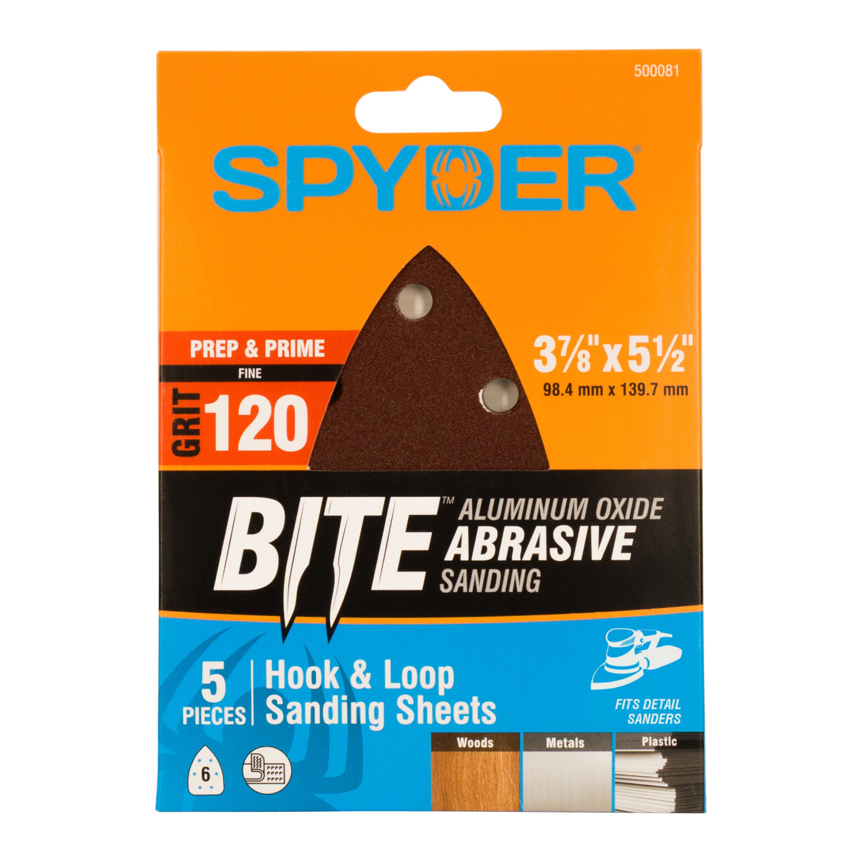 3-7/8" x 5-1/2" x 6-Hole 120 Grit Aluminum Oxide Hook & Loop Detail Sanding Sheets (5-Pack)