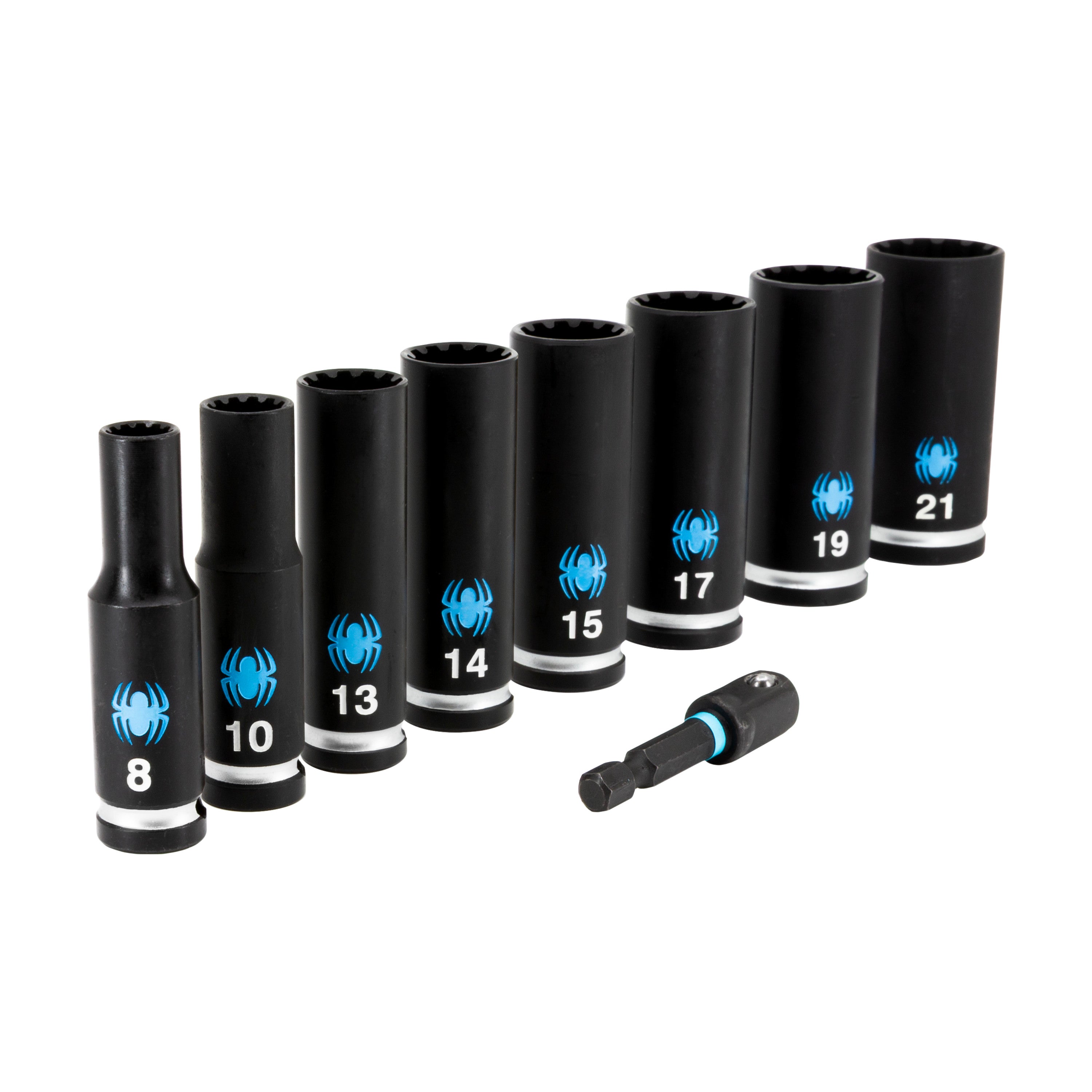 9-Piece 3/8" Drive Deep Thin-Walled Metric Impact Socket Set with Adapter
