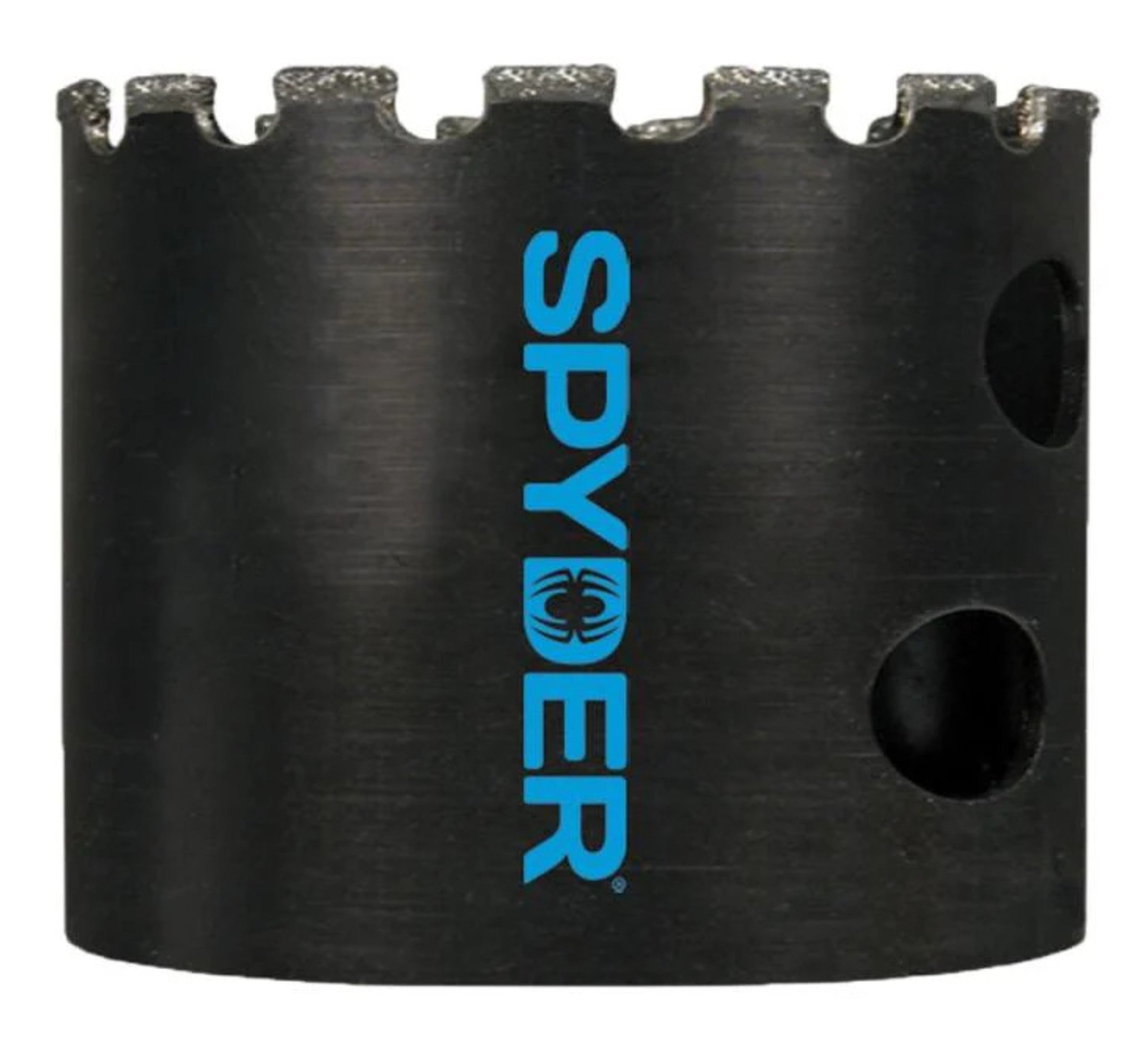 A black diamond edge non-arborved hole saw with the brand name SPYDER printed on it.
