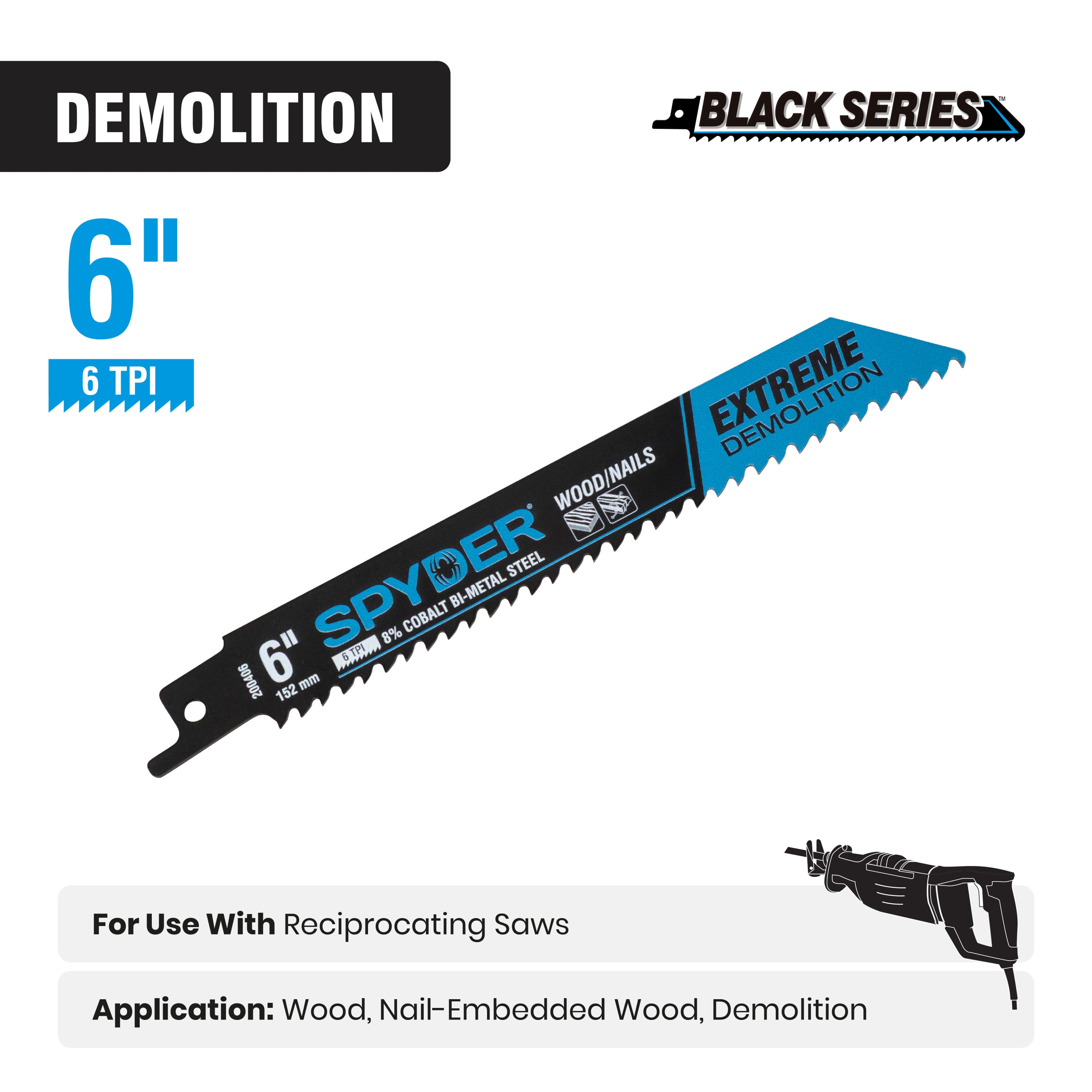 12-Piece 6 & 9" Bi-Metal Demolition Reciprocating Saw Blade Set (6, 10, 14 TPI) Black Series™