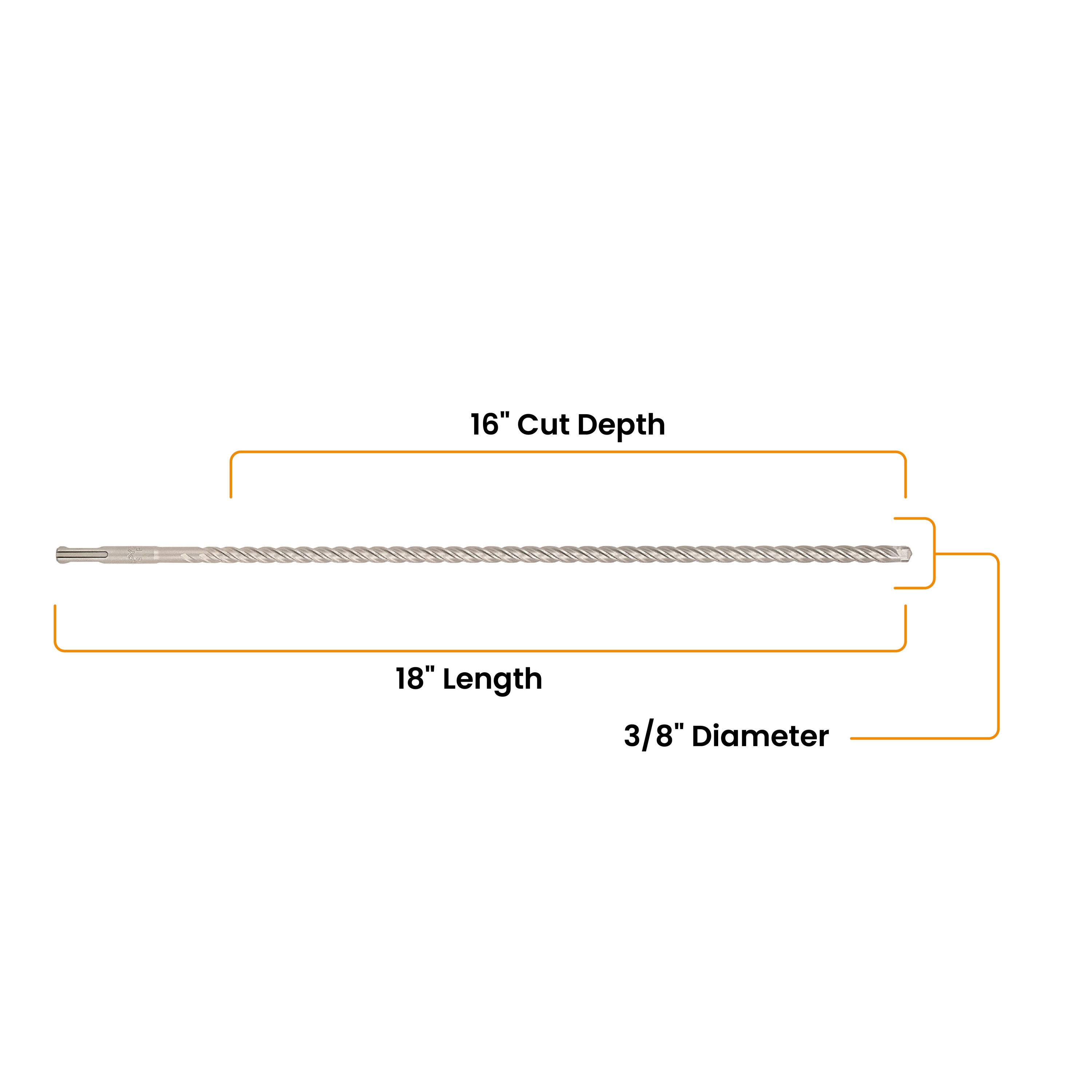 3/8" x 18" SDS-Plus 4-Cutter Carbide-Tipped Rotary Hammer Drill Bit