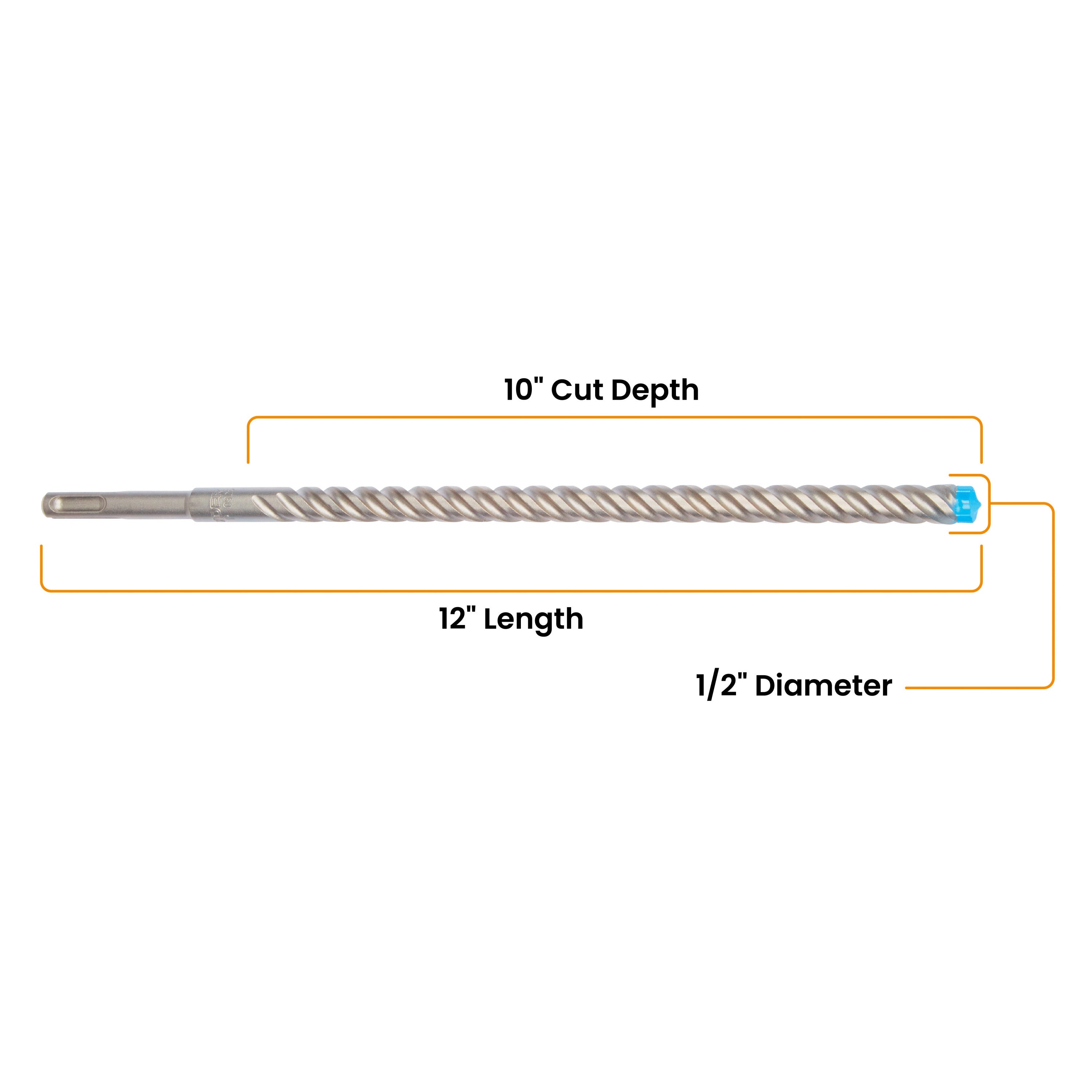 3/8" x 12" SDS-Plus 4-Cutter Full-Carbide Rotary Hammer Drill Bit