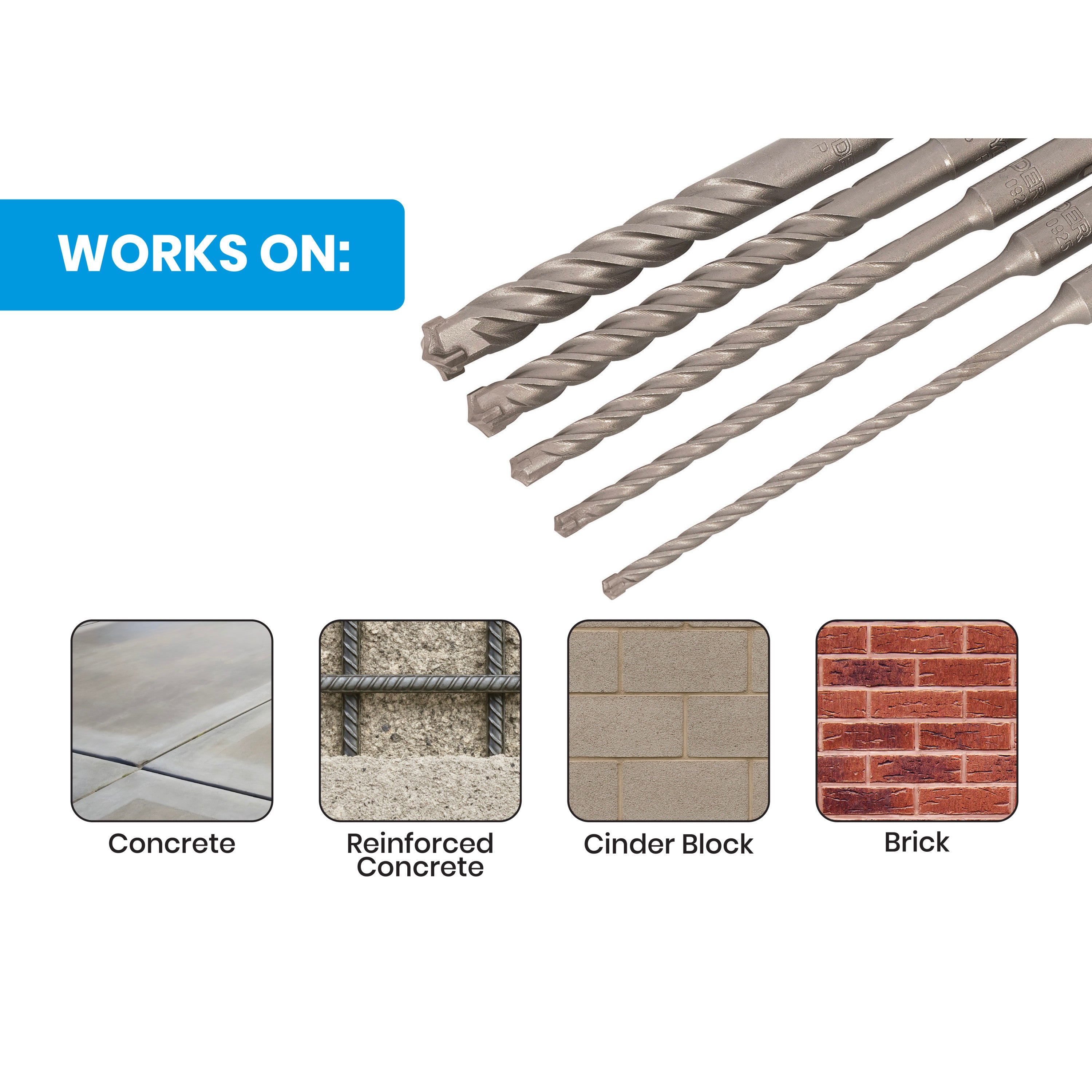 5-Piece SDS-Plus Rotary Hammer Drill Bit Set for Masonry & Concrete
