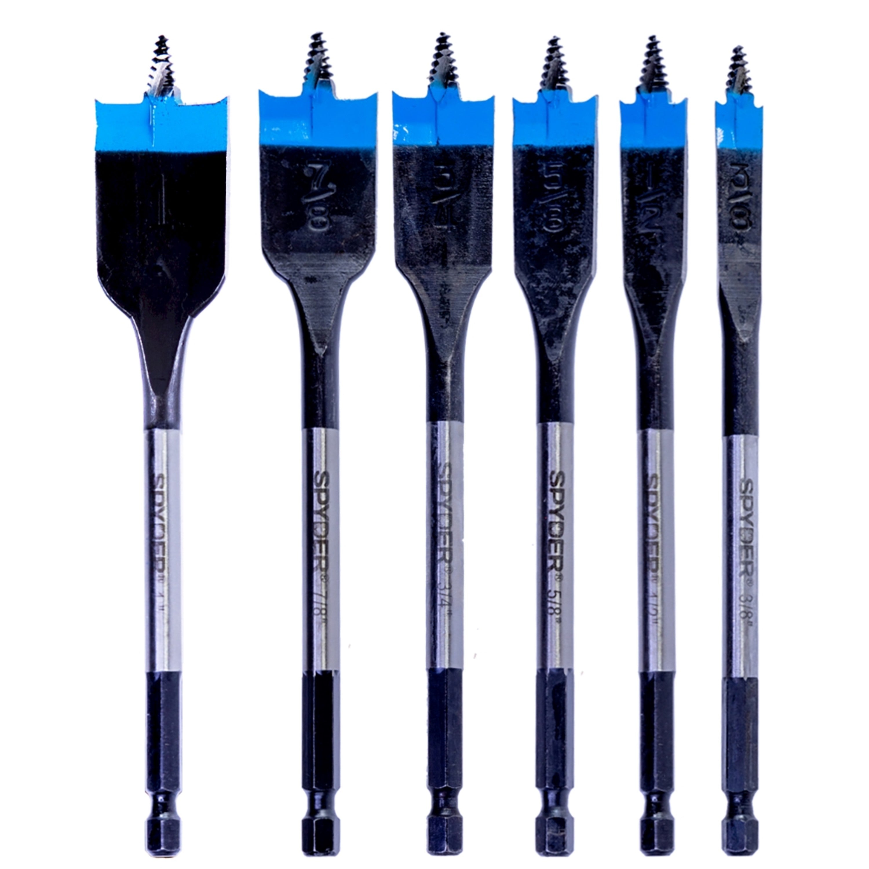 6-Piece Assorted Woodboring Spade Bit Set (3/8, 1/2, 5/8, 3/4, 7/8, 1") Stinger™