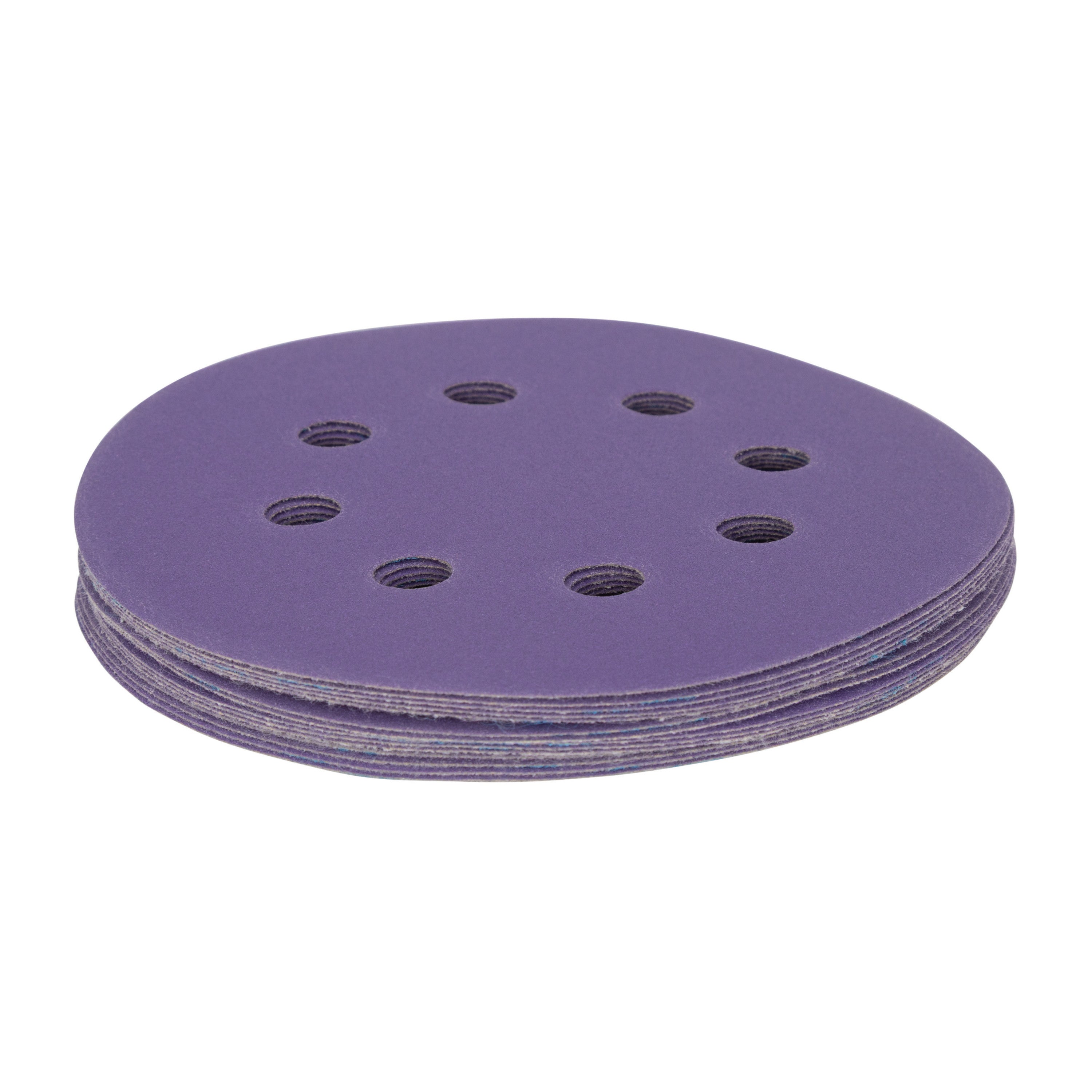 5" x 8-Hole 220 Grit Ceramic with Stearate Sanding Discs (15-Pack) Bite