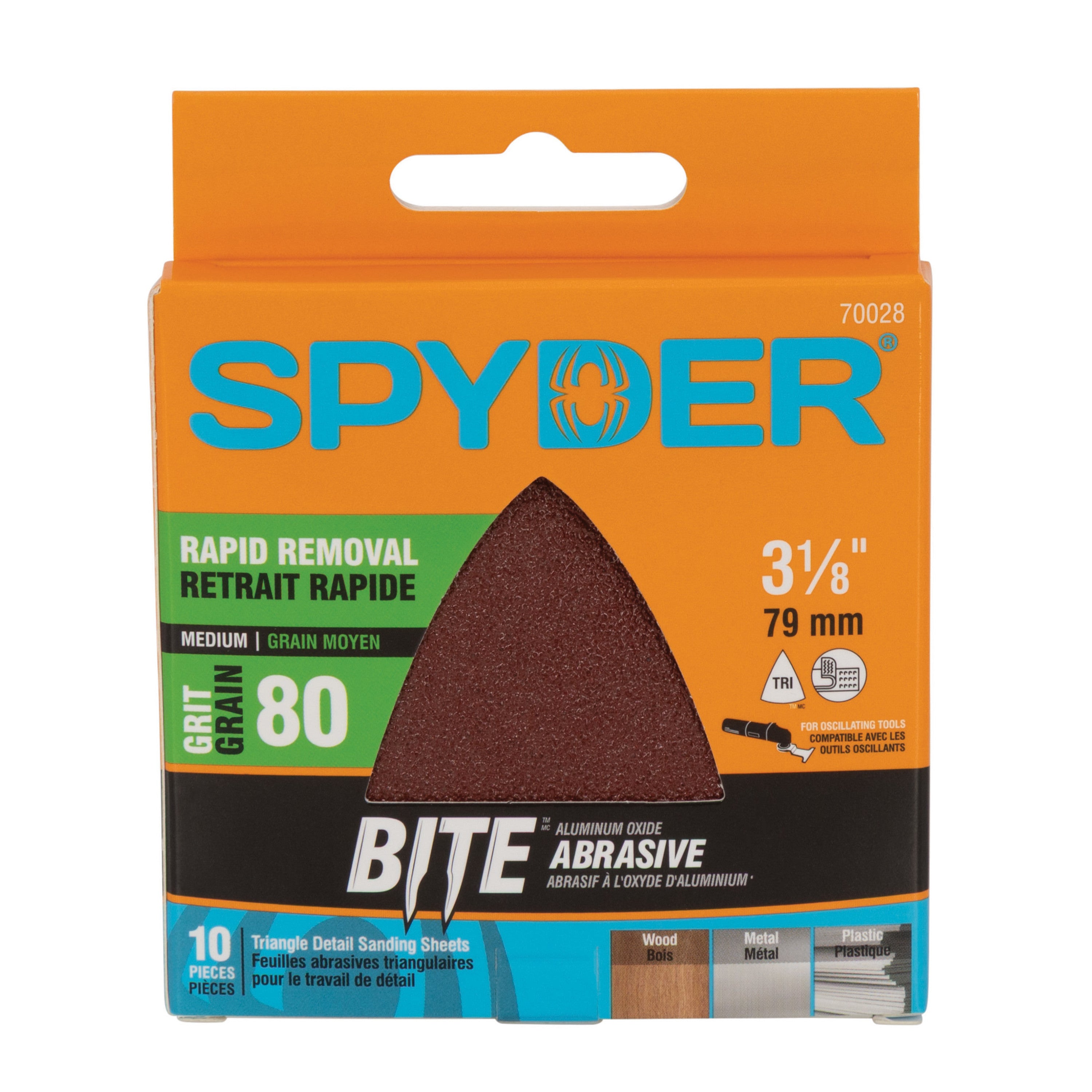 3-1/8" 80-Grit Aluminum Oxide Triangular Detail Sanding Sheets (10-Pack) Sanding