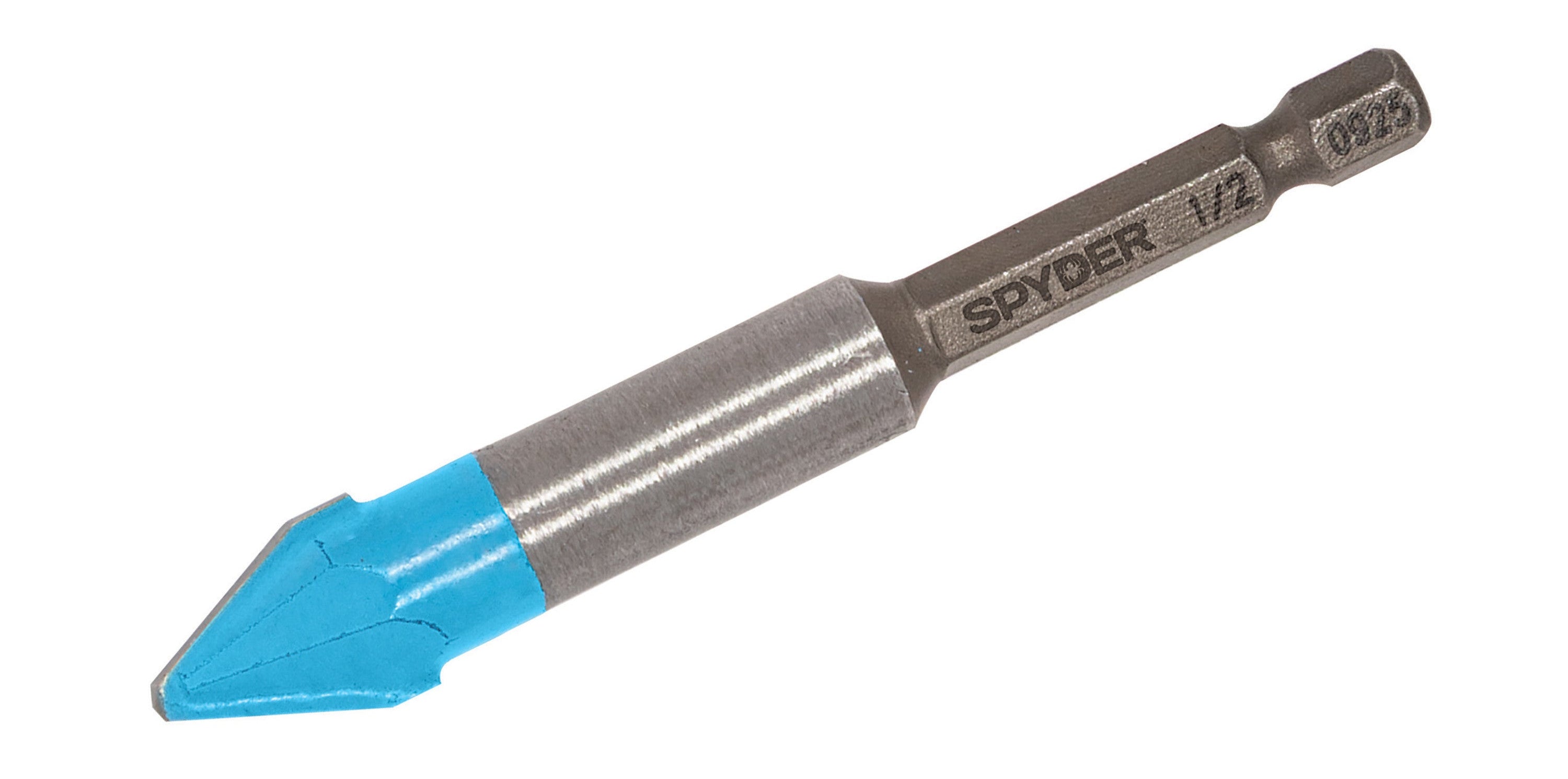 Spyder Glass & Tile drill bit with blue tip on a white background