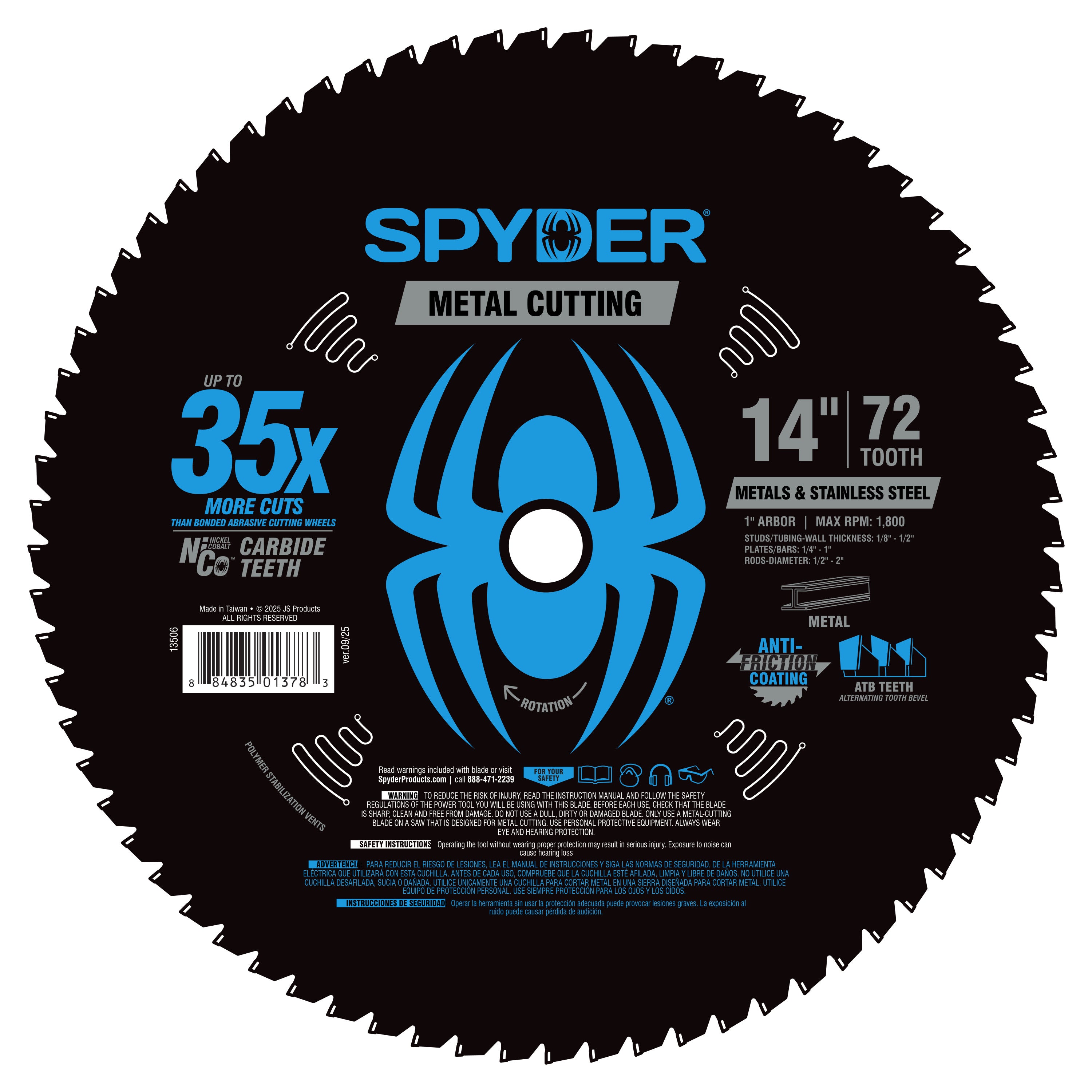 14" 72-Tooth Saw Blade for Metals & Stainless Steel