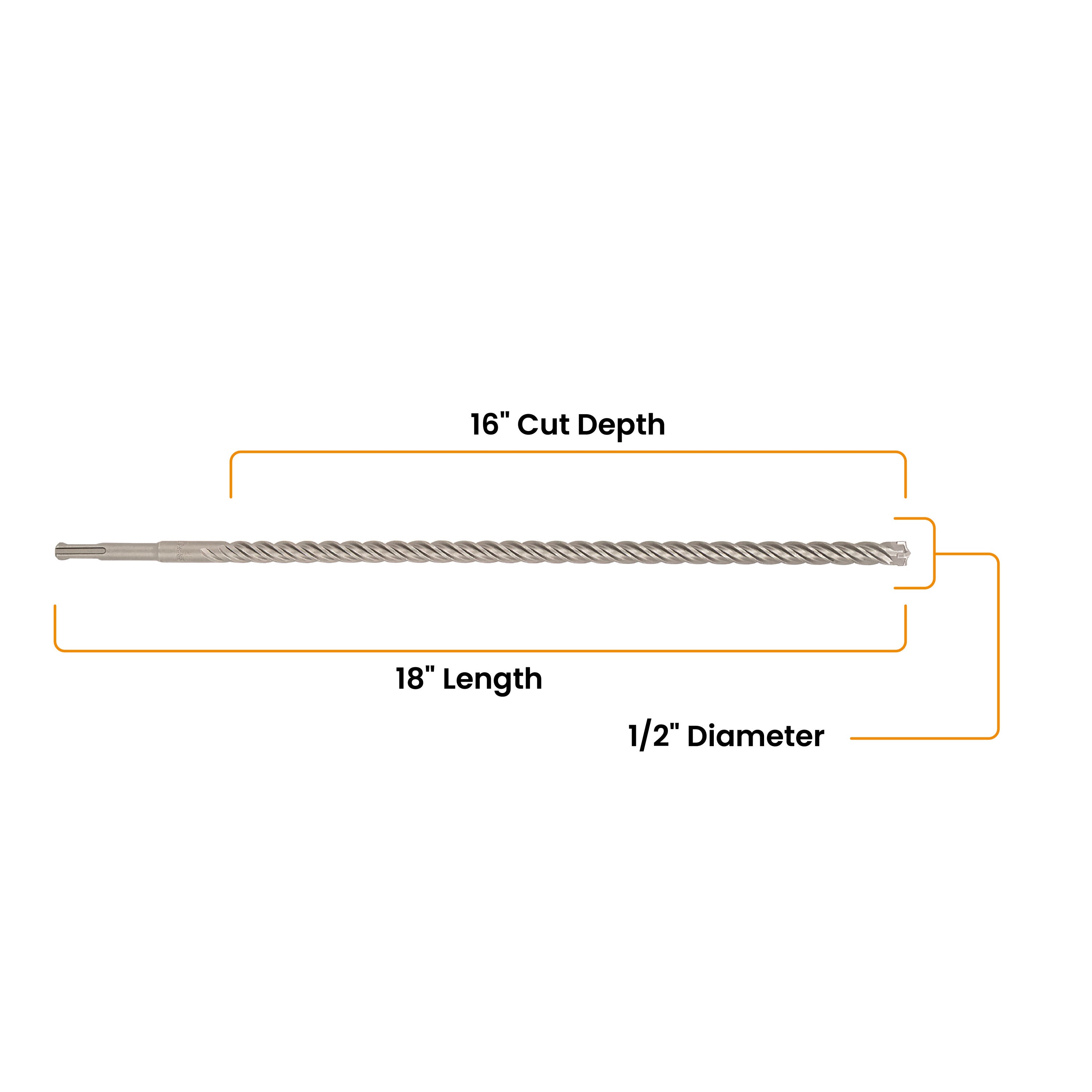 1/2" x 18" SDS-Plus 4-Cutter Carbide-Tipped Rotary Hammer Drill Bit