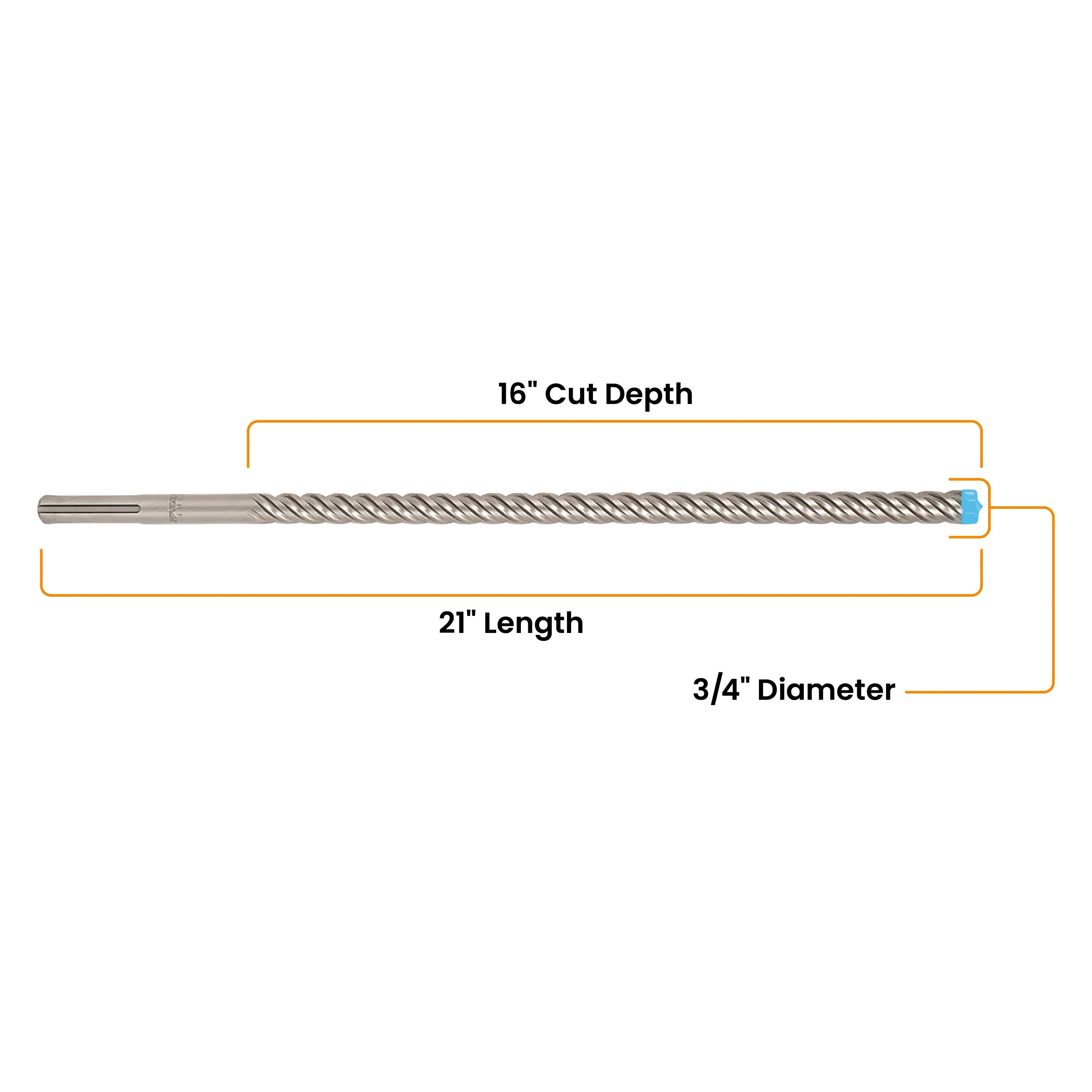 3/4" x 21" SDS-Max 4-Cutter Carbide-Tipped Rotary Hammer Drill Bit