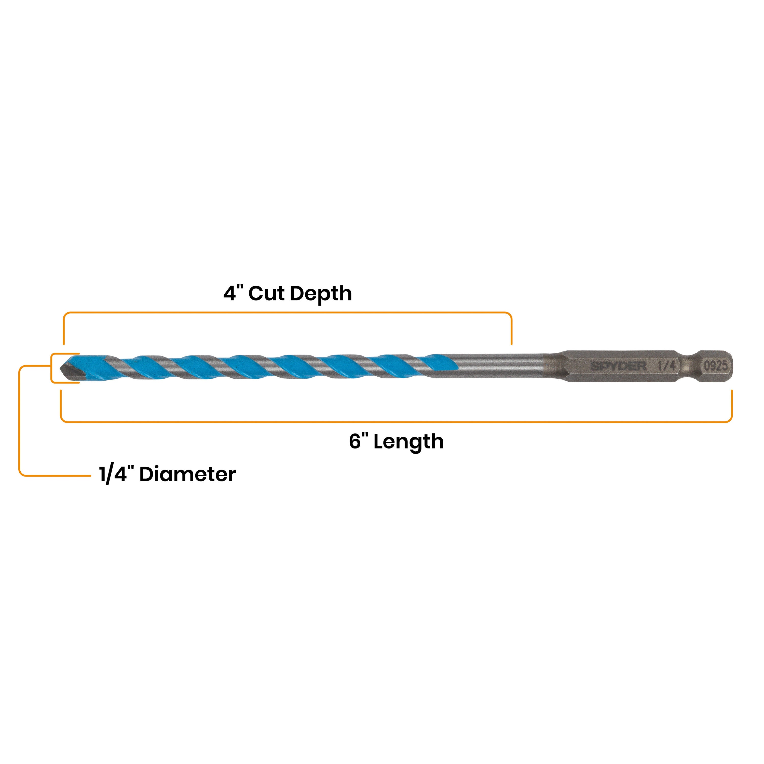 1/4" x 6" Impact Shank Carbide-Tipped Multiconstruction Masonry Drill Bit