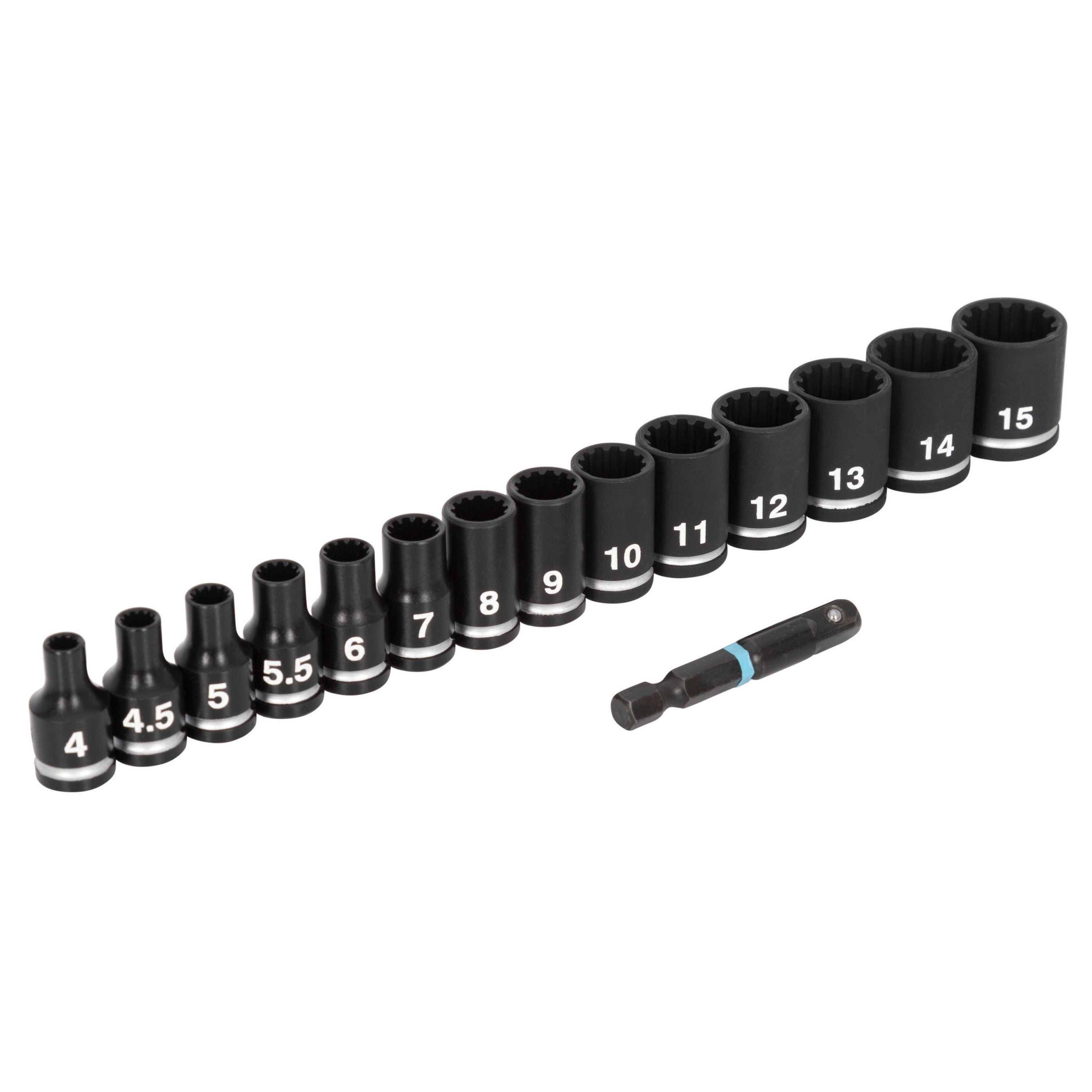 15-Piece 1/4" Drive Metric Shallow Impact Socket Set with Adapter