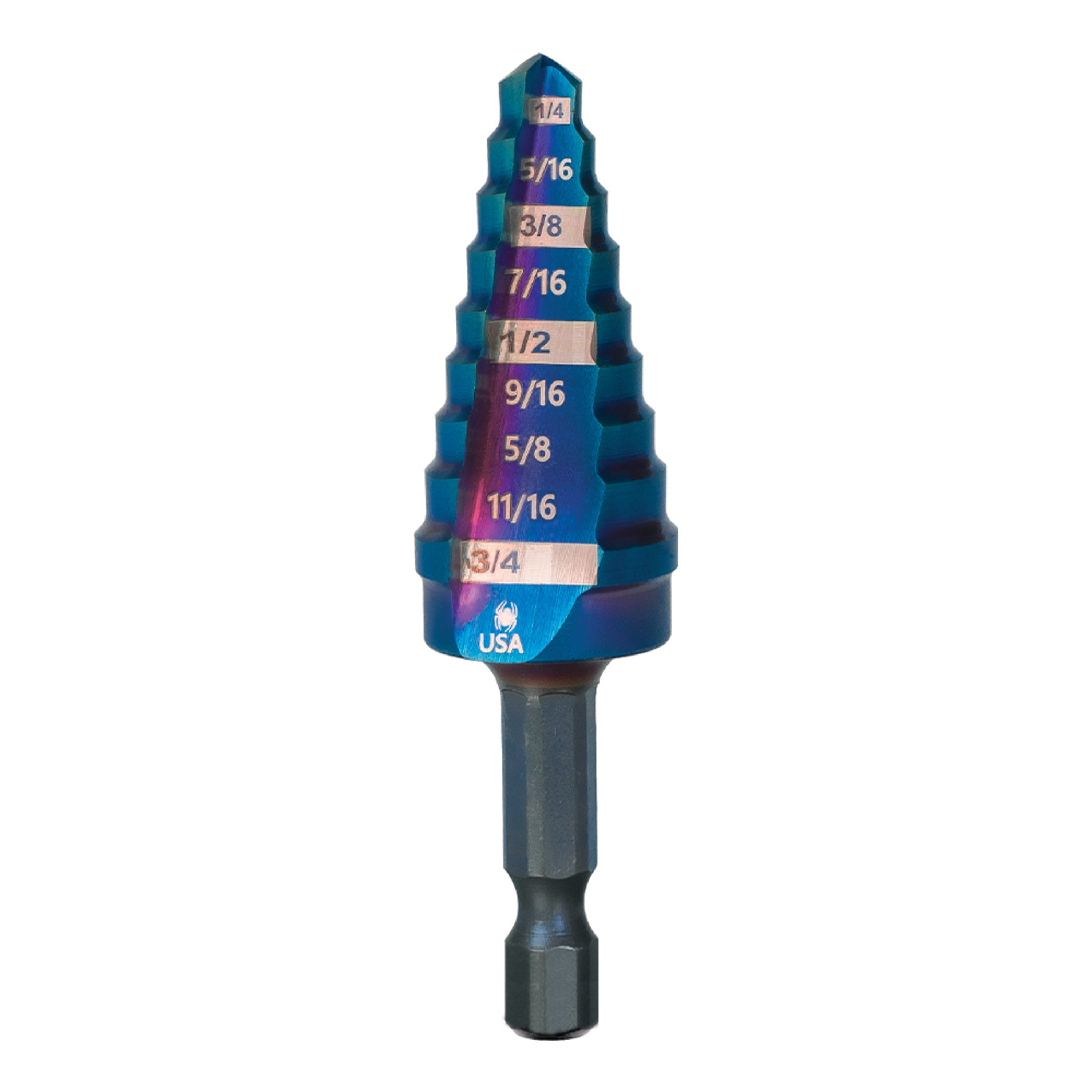 1/4 to 3/4" Hex Shank 9 Step Drill Bit Stinger™ Mach-Blue™