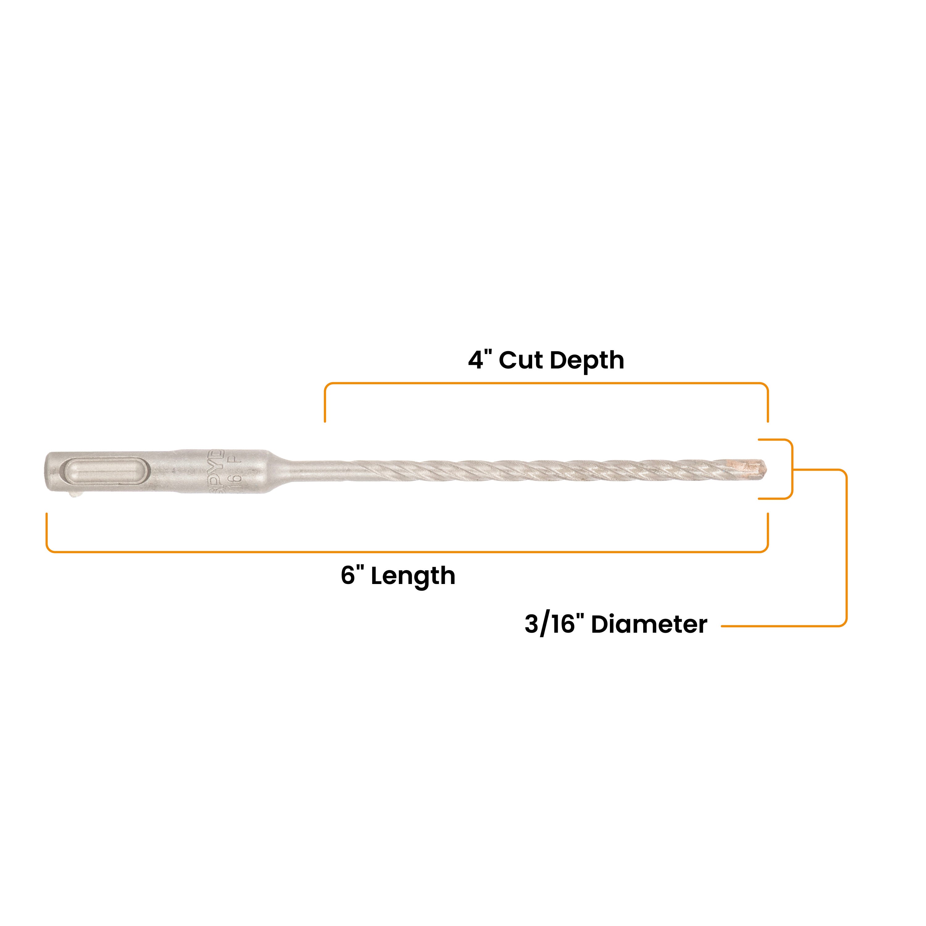 3/16" x 6" SDS-Plus 4-Cutter Carbide-Tipped Rotary Hammer Drill Bit
