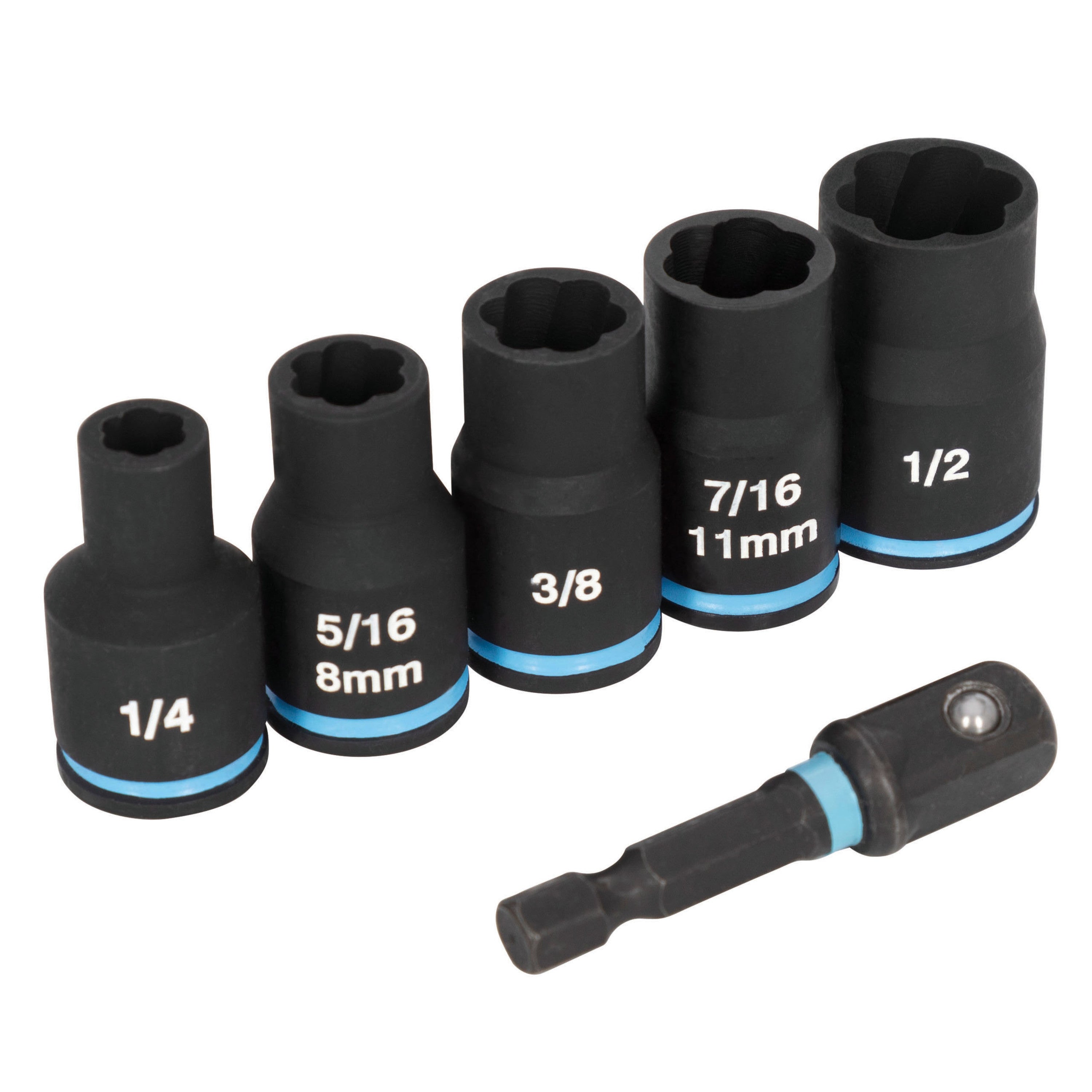 6-Piece 3/8" Drive SAE/Metric Extractor Impact Socket Set with Adapter