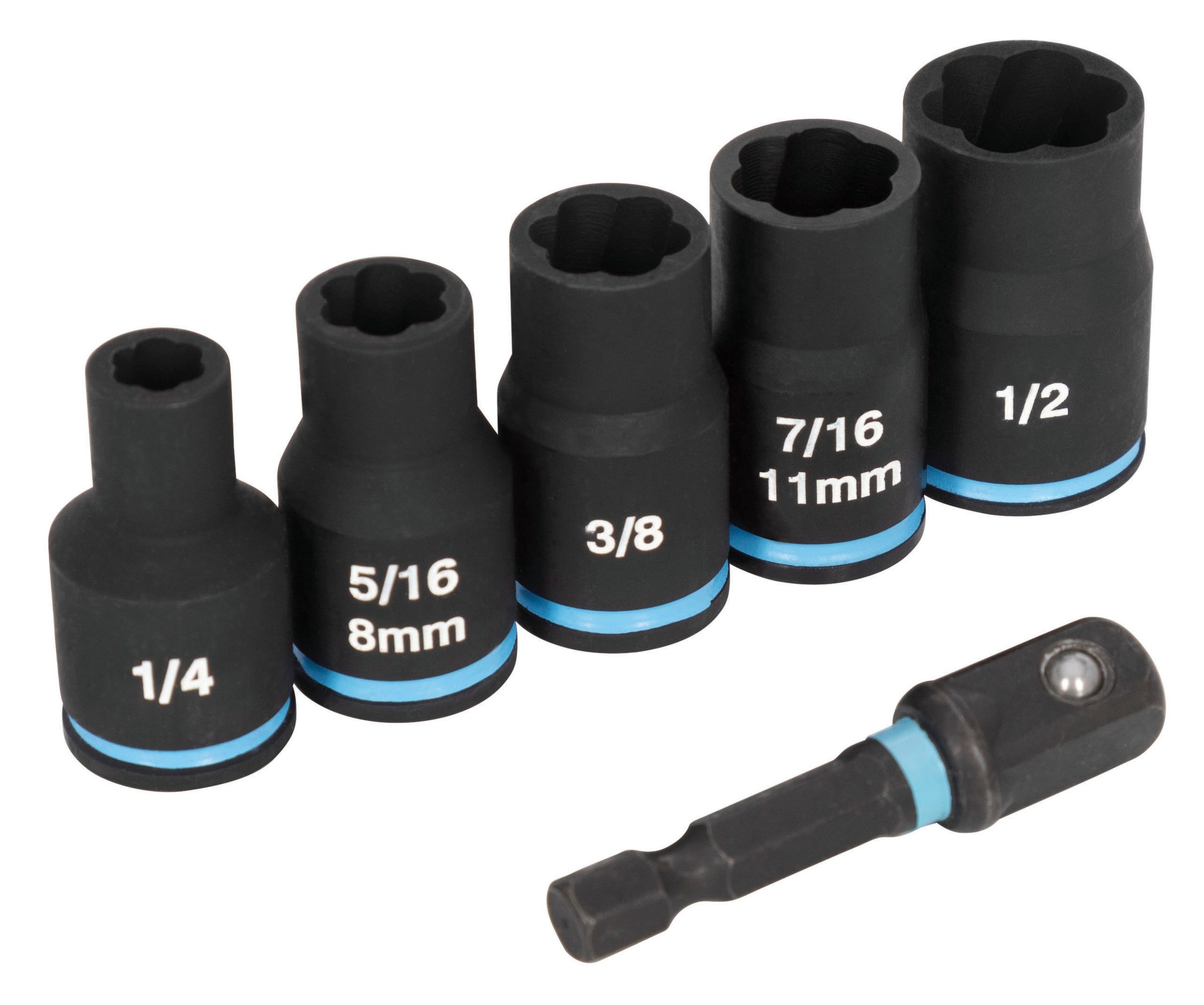 6-Piece 3/8" Drive SAE/Metric Extractor Impact Socket Set with Adapter