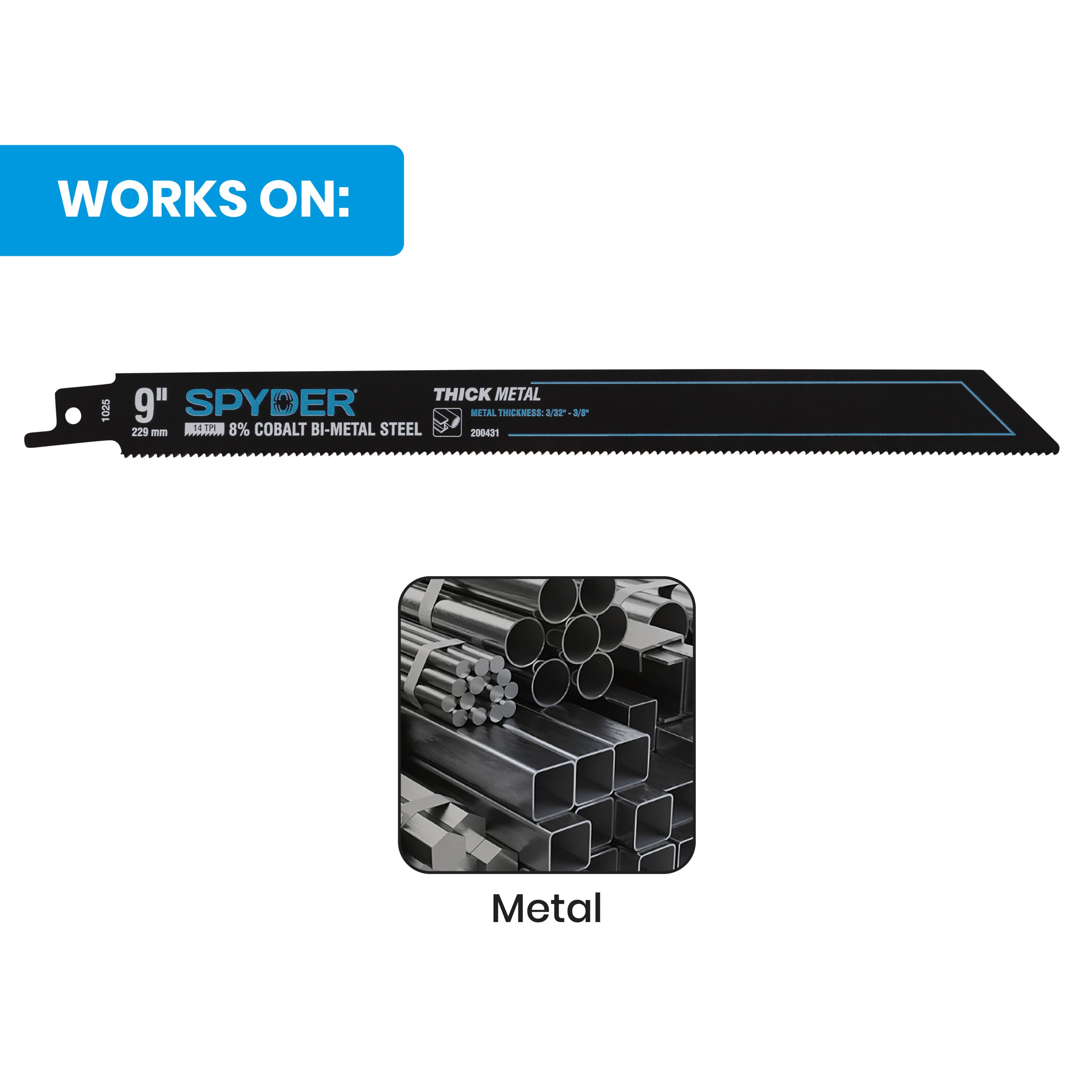 9" 14 TPI Metal Cutting Bi-Metal Thick Metal Reciprocating Saw Blade Black Series™