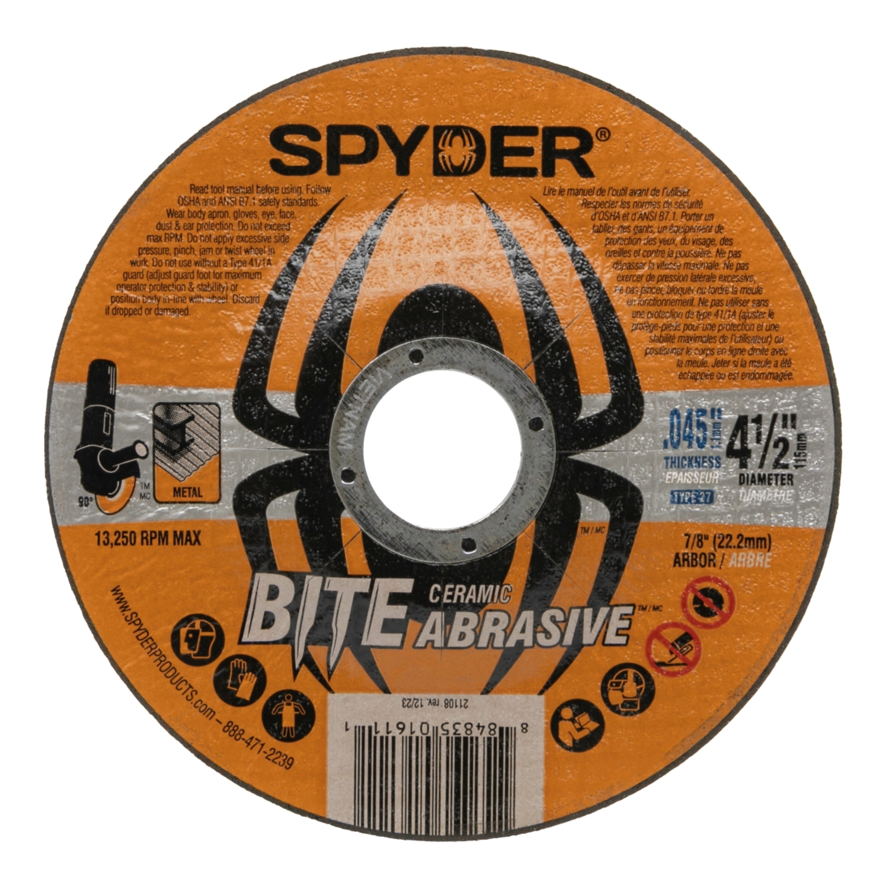4.5" Bonded Ceramic Abrasive Cut-Off Wheel (Type 27, 7/8" Arbor) Bite™