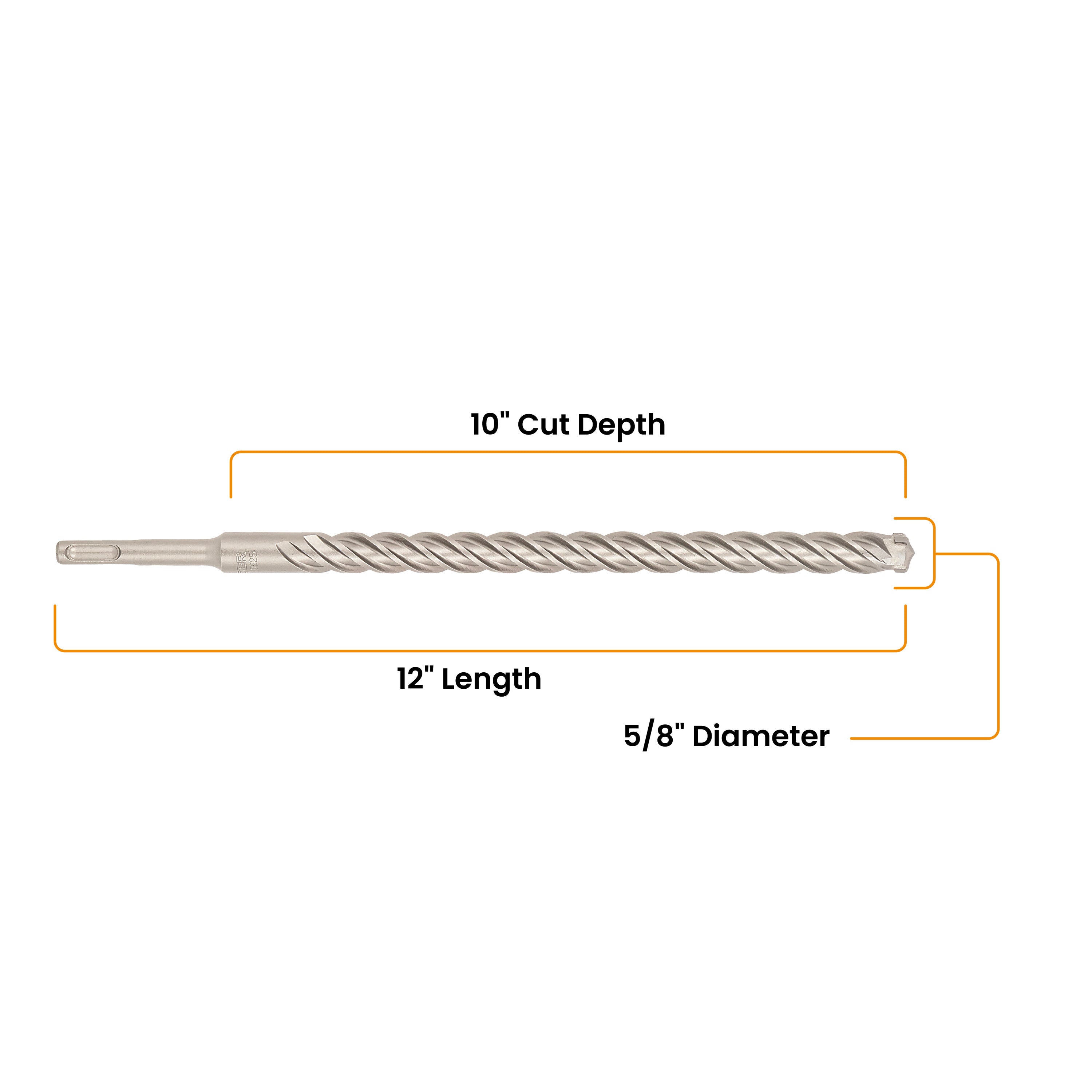 5/8" x 12" SDS-Plus 4-Cutter Carbide-Tipped Rotary Hammer Drill Bit