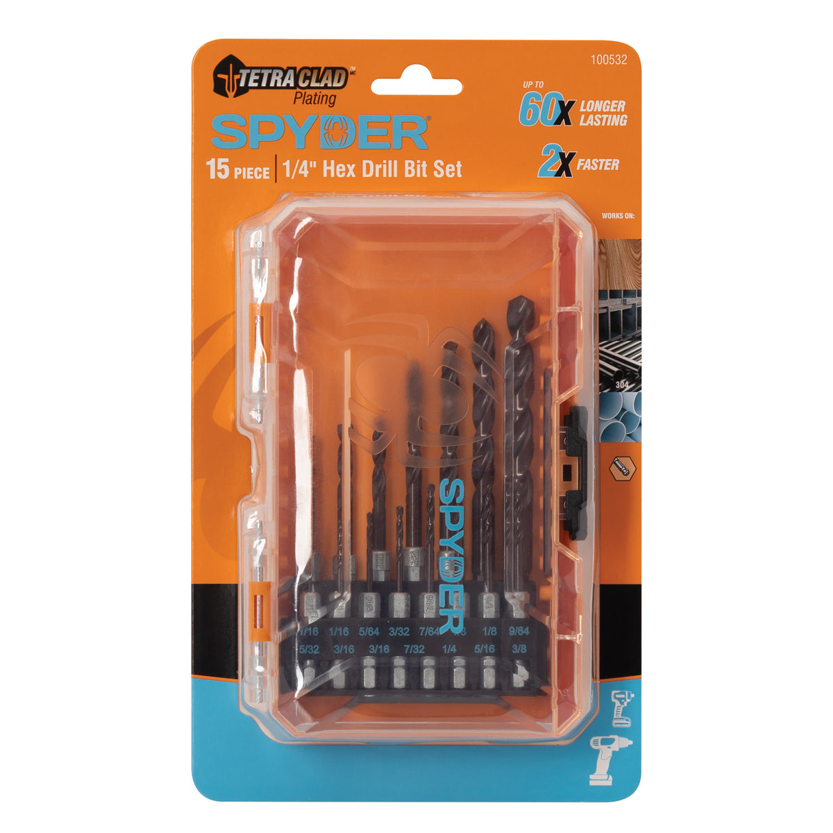 15-Piece Hex Shank Drill Bit Set TetraClad™