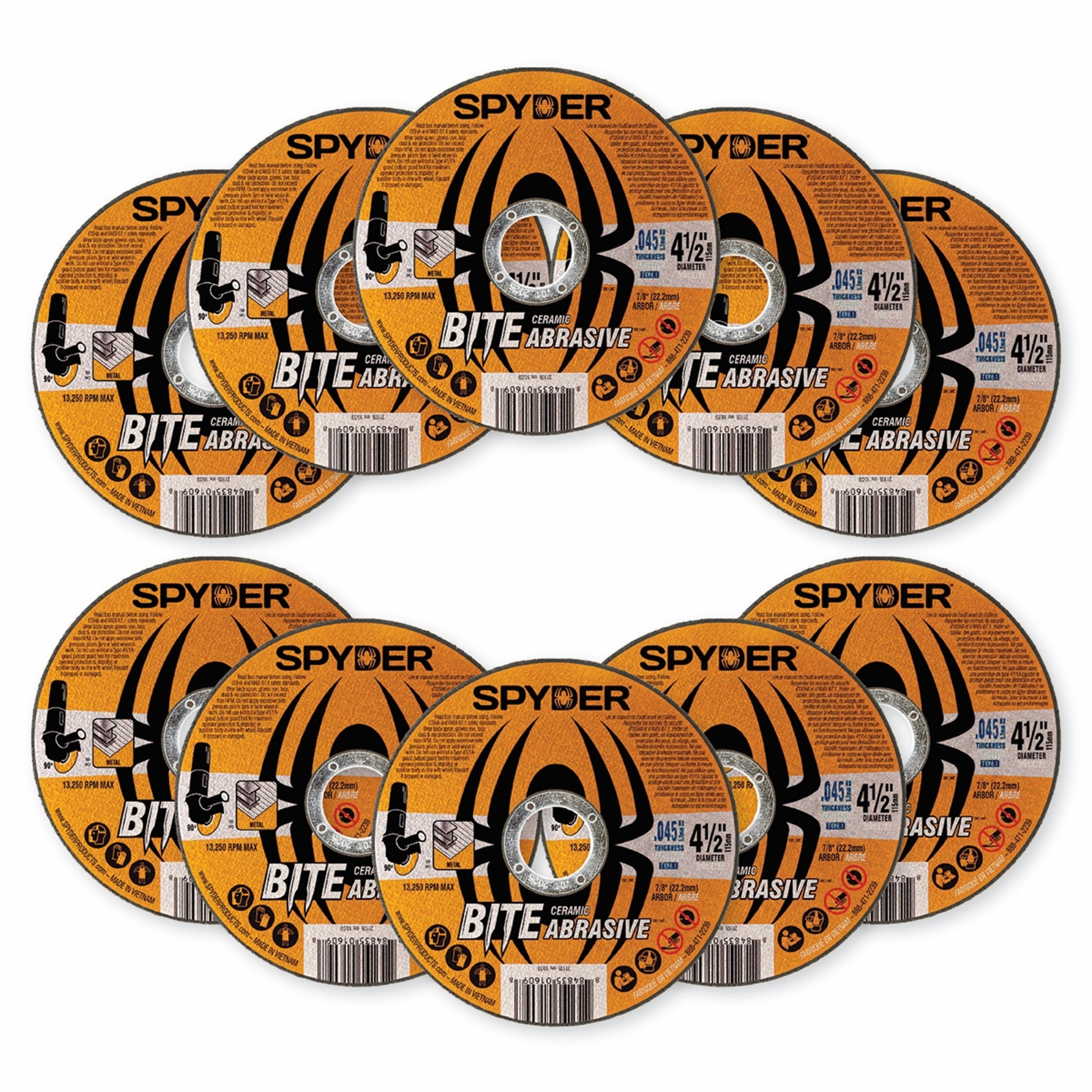 4.5" Bonded Ceramic Abrasive Cut-Off Wheel (Type 1, 7/8" Arbor) (10-Pack) Bite™