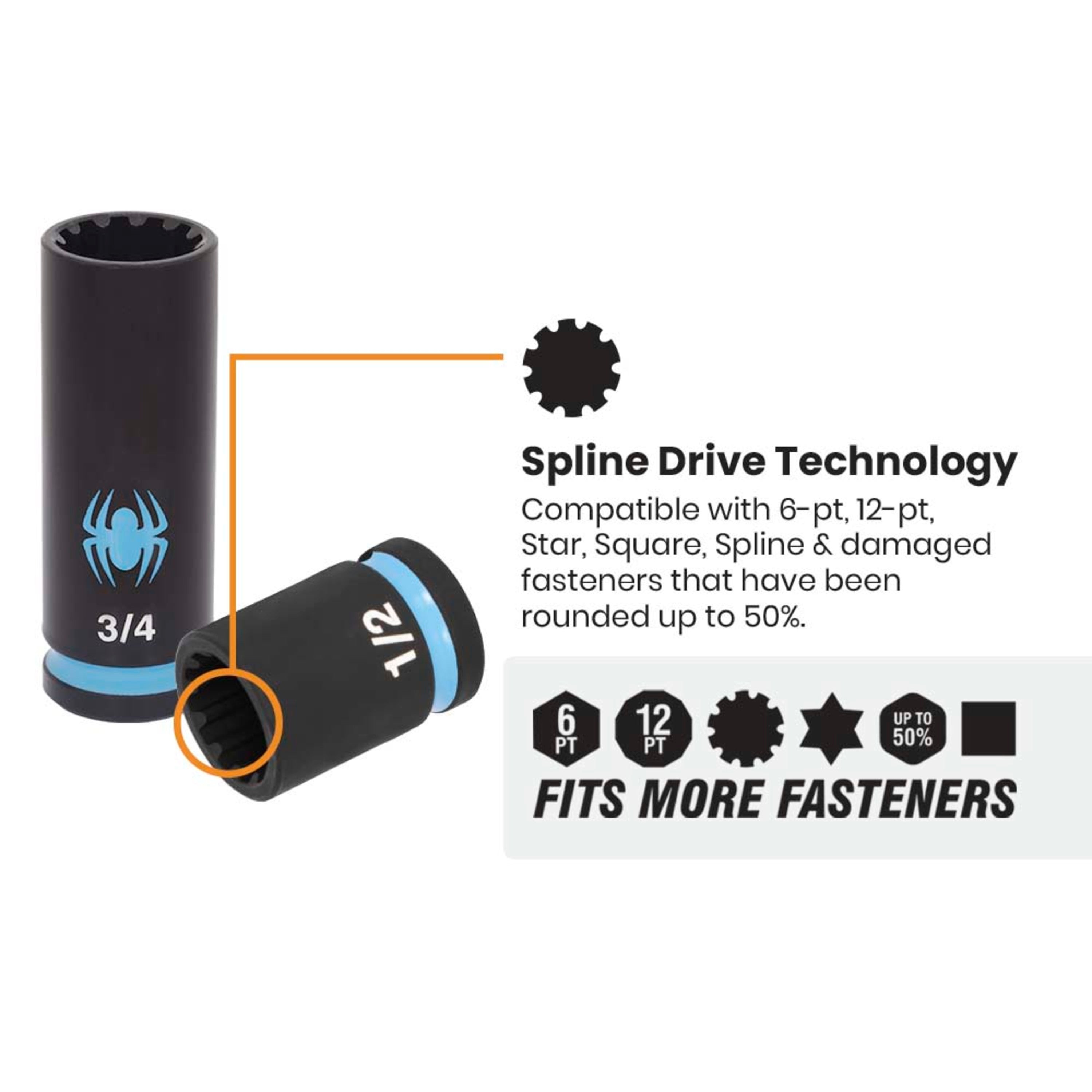 3-Piece 3/8" Drive Deep SAE Impact Socket Set with Adapter
