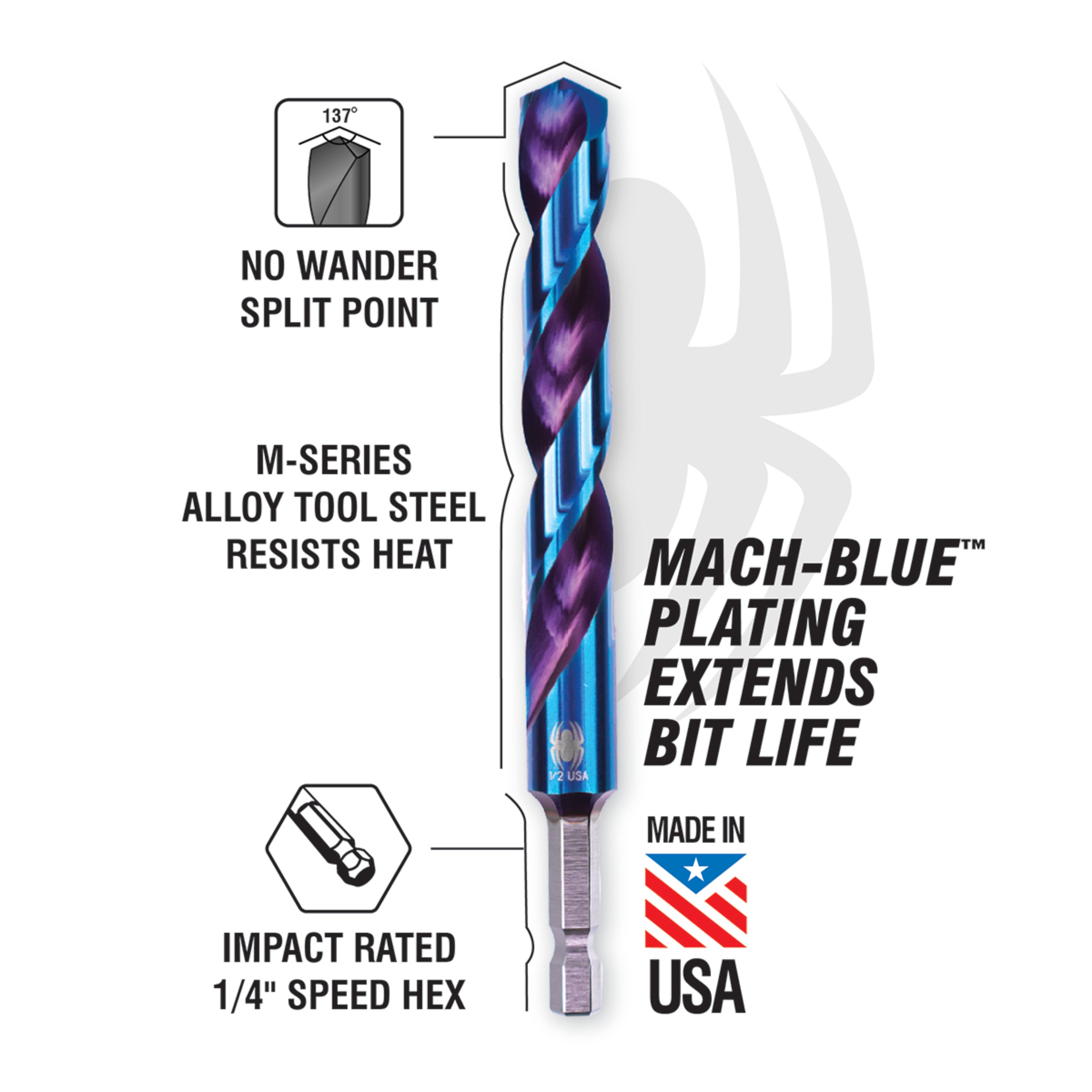 1/2" x 5-1/8" HSS Twist Drill Bit Stinger™ Mach-Blue™