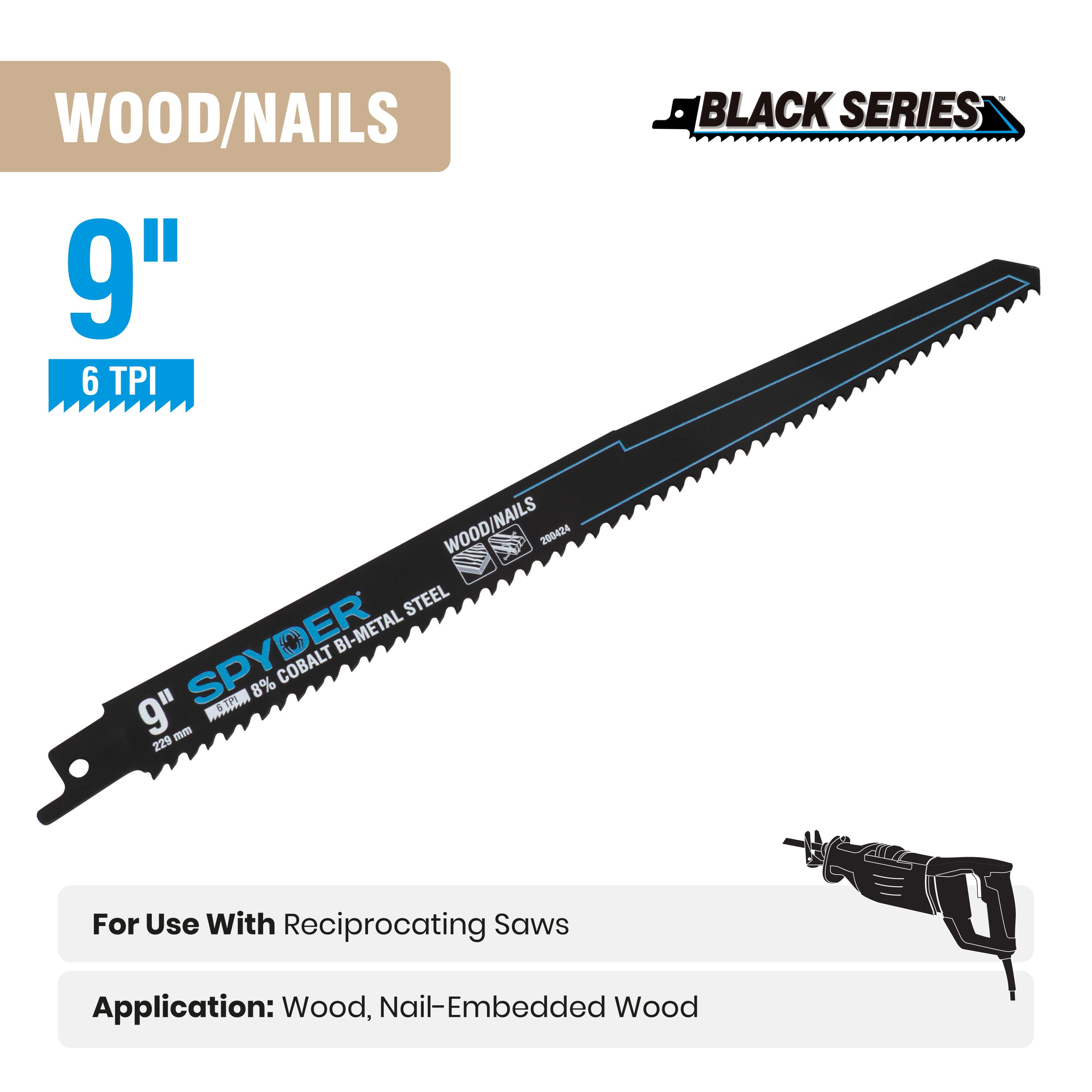 9" 6 TPI Bi-Metal Reciprocating Saw Blade Black Series™