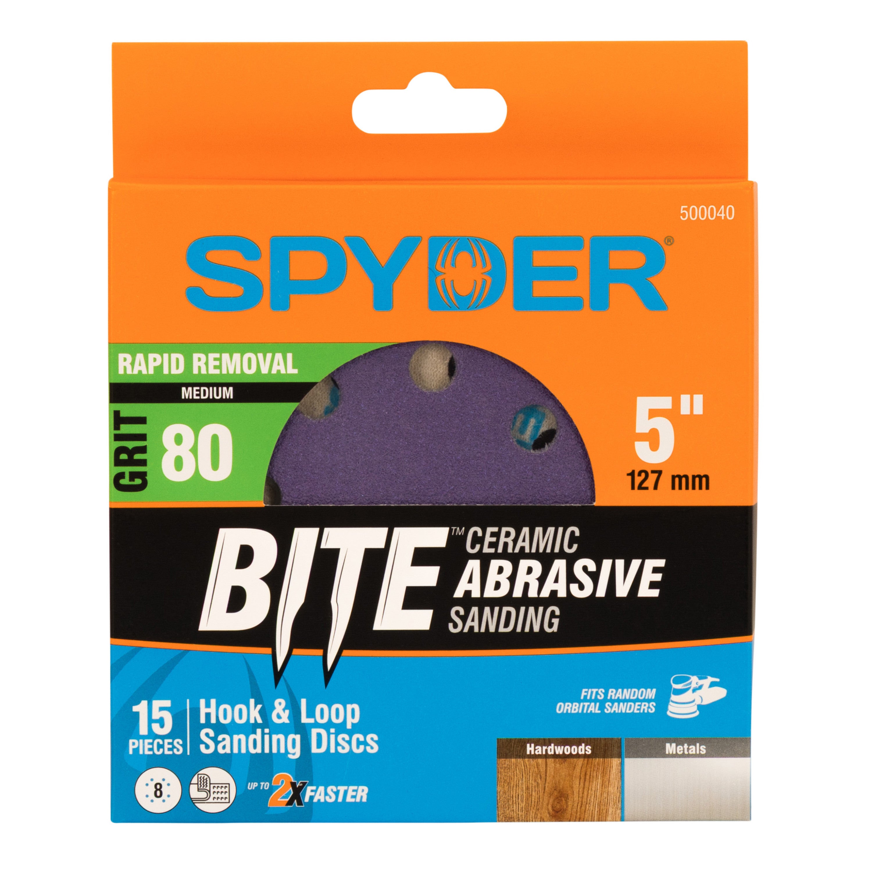 5" x 8-Hole 80 Grit Ceramic with Stearate Sanding Discs (15-Pack) Bite