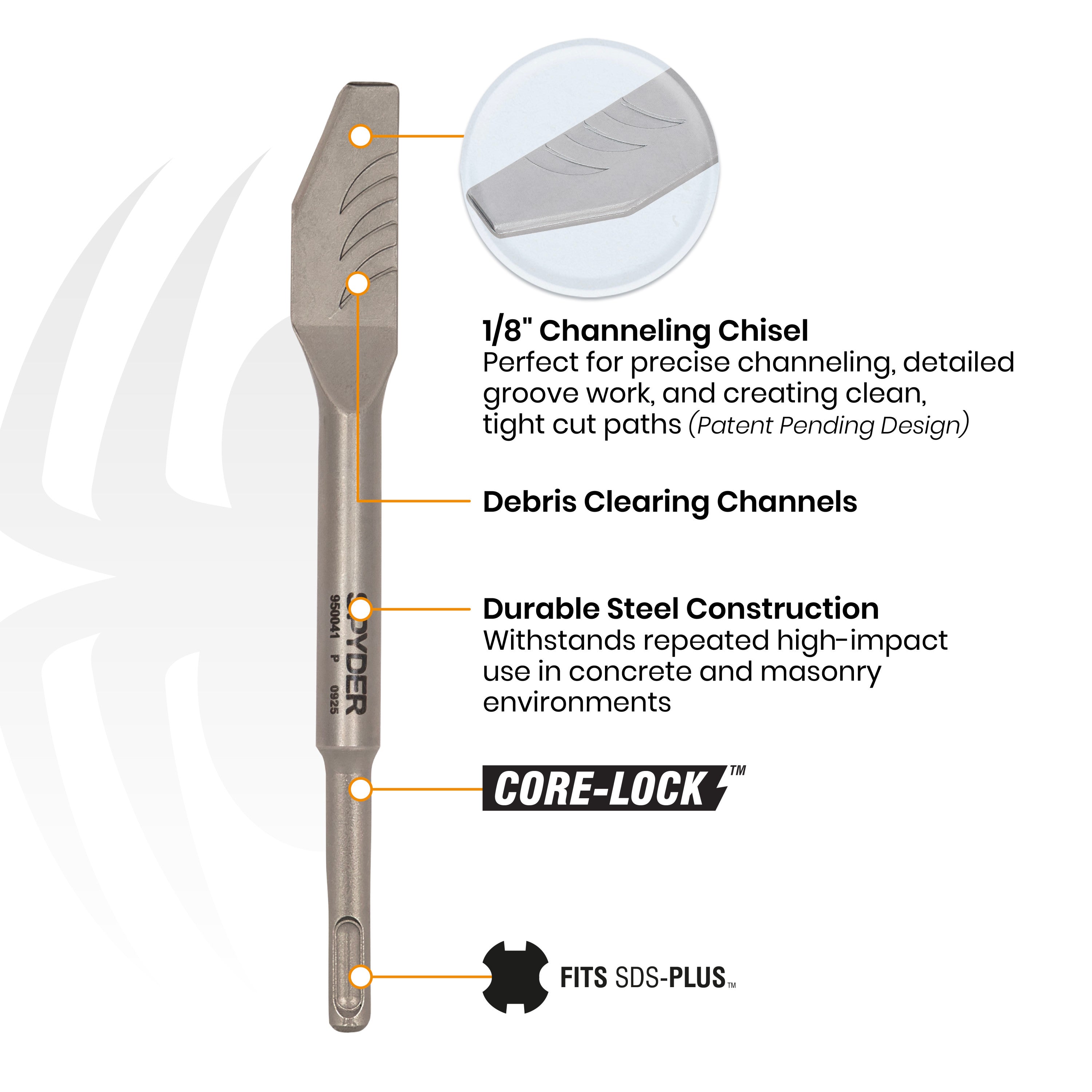 1/8" x 10" SDS-Plus Channeling Chisel Bit for Concrete & Masonry