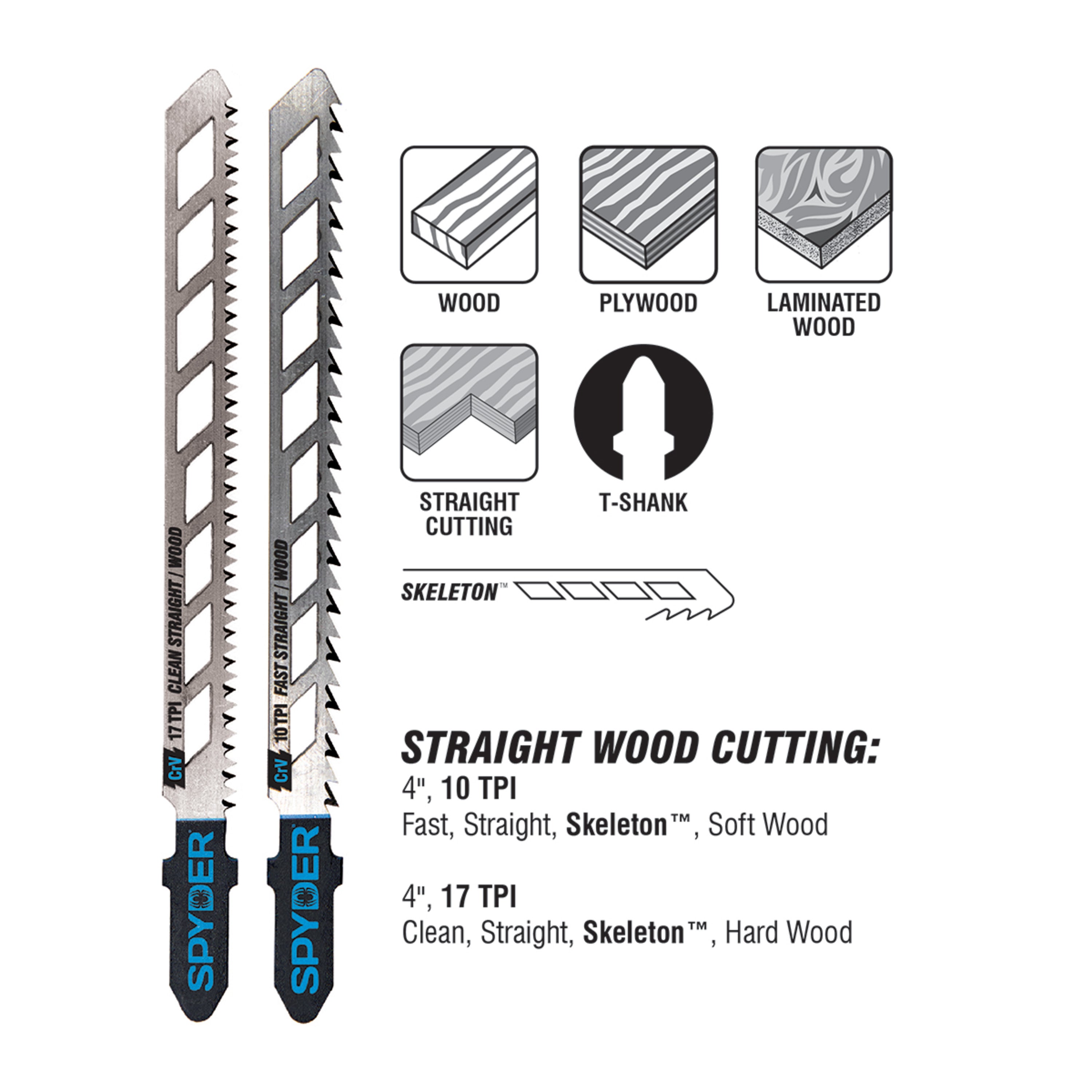 Skeleton 10-TPI T-Shank CRV Jig Saw Blades (2-Pack) Skeleton™
