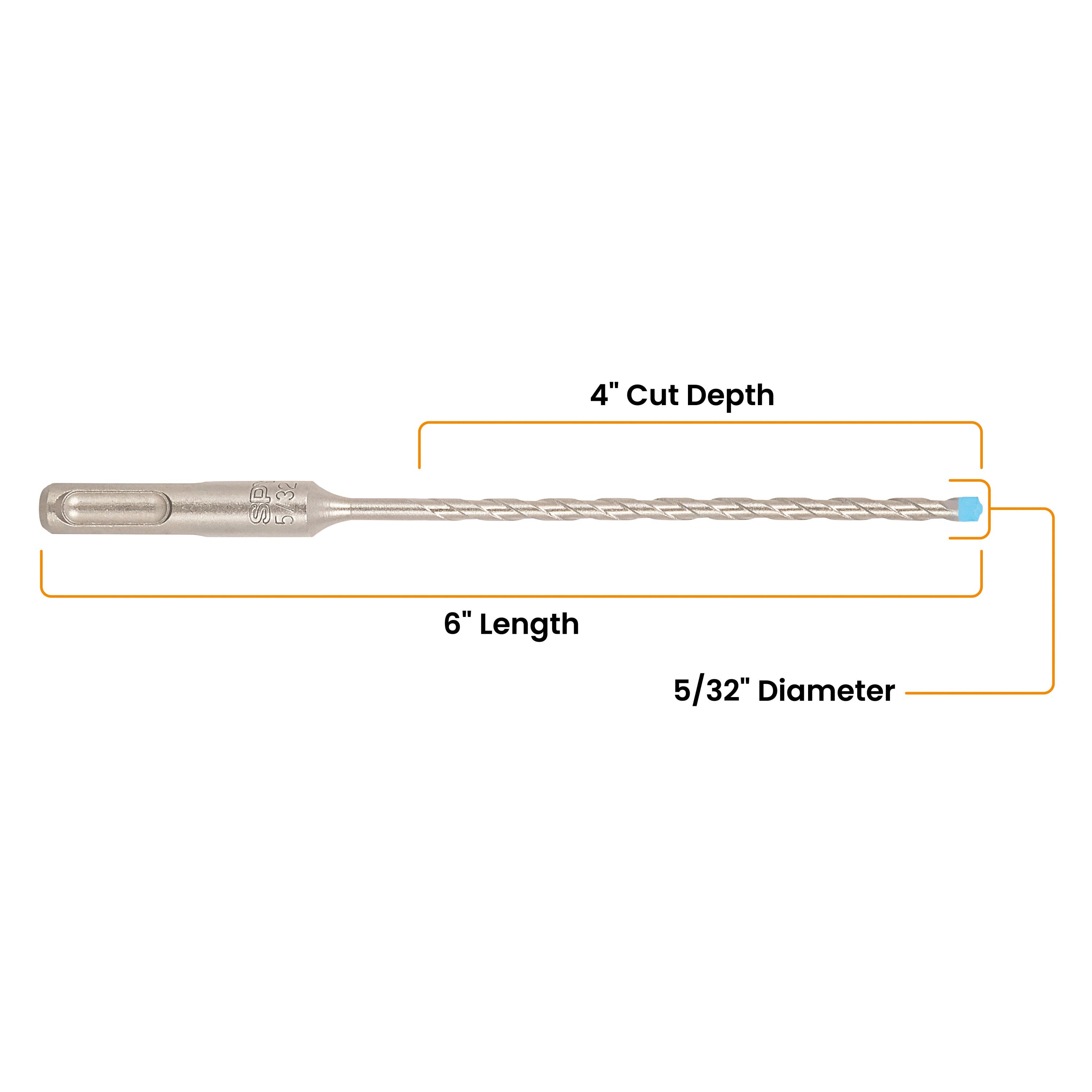 5/32" x 6" SDS-Plus 4-Cutter Full-Carbide Rotary Hammer Drill Bit